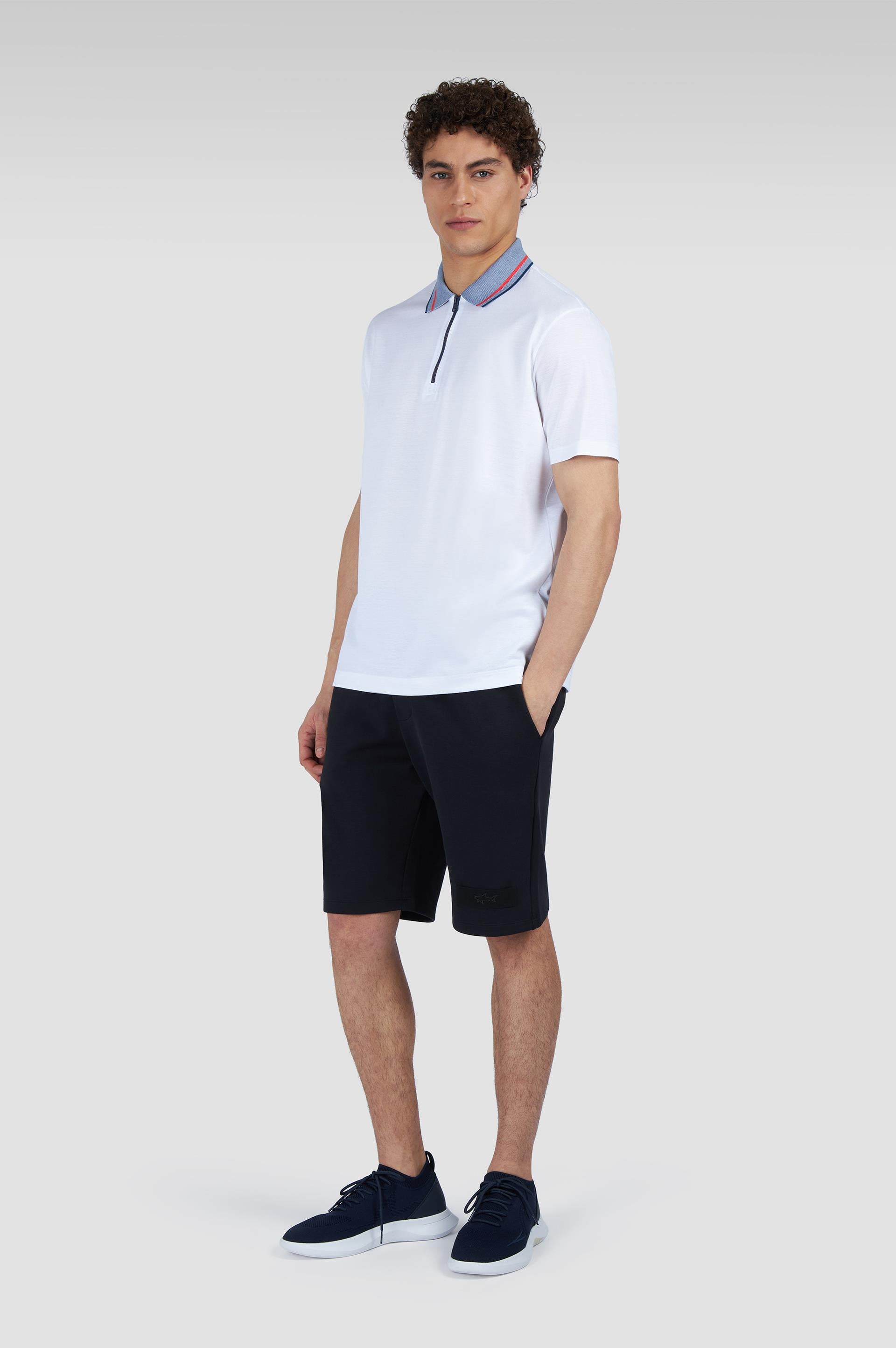 Paul Shark Paul Shark Erkek Normal Kesim %100 Organik Pamuklu Fermuarlı Beyaz Polo Yaka T-Shirt 25411285-010