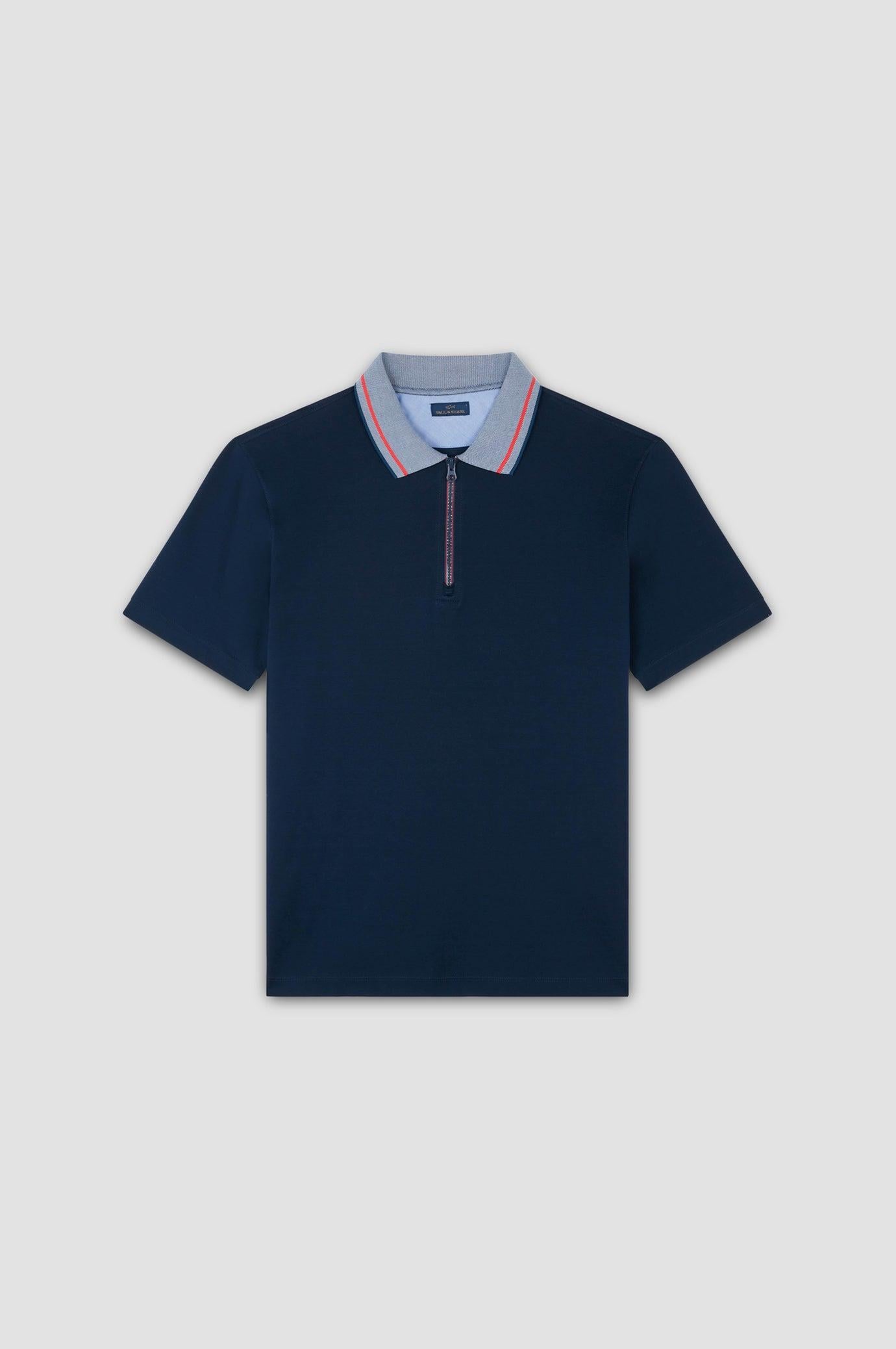 Paul Shark Paul Shark Erkek Normal Kesim %100 Organik Pamuklu Fermuarlı Lacivert Polo Yaka T-Shirt 25411285-013