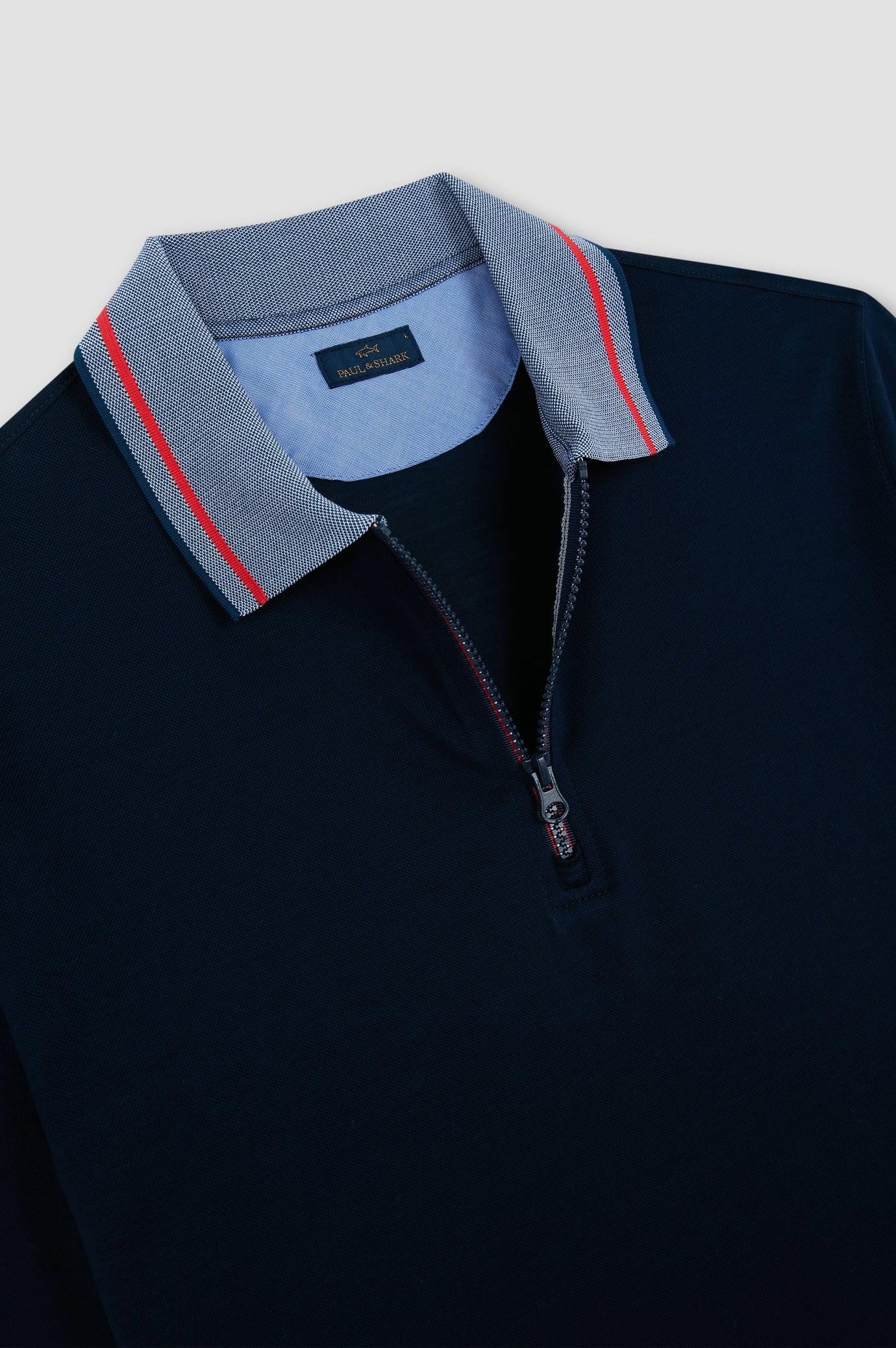 Paul Shark Paul Shark Erkek Normal Kesim %100 Organik Pamuklu Fermuarlı Lacivert Polo Yaka T-Shirt 25411285-013