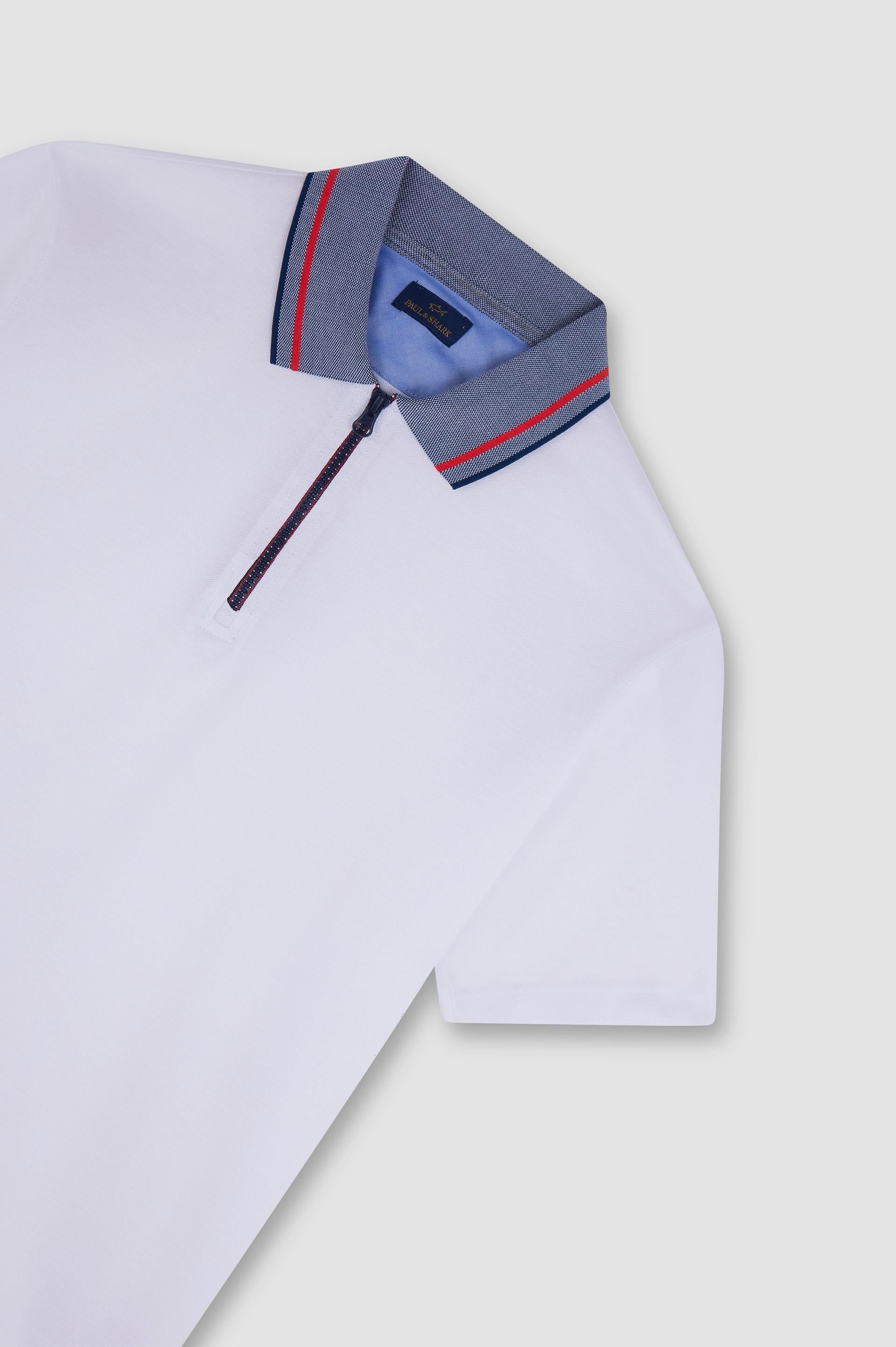 Paul Shark Paul Shark Erkek Normal Kesim %100 Organik Pamuklu Fermuarlı Beyaz Polo Yaka T-Shirt 25411285-010