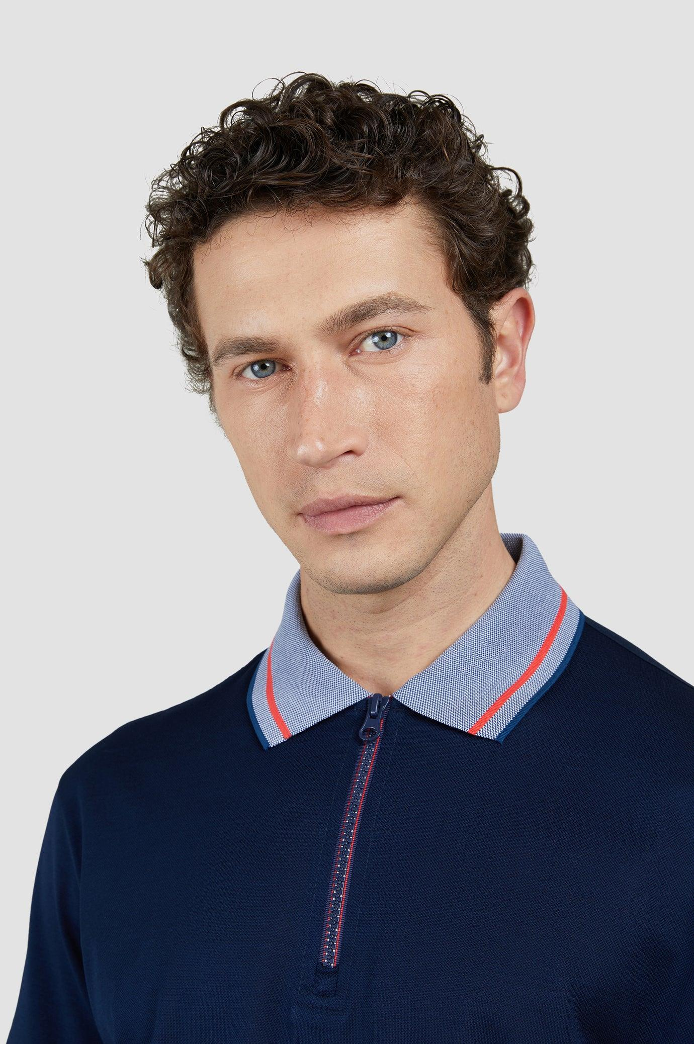 Paul Shark Paul Shark Erkek Normal Kesim %100 Organik Pamuklu Fermuarlı Lacivert Polo Yaka T-Shirt 25411285-013