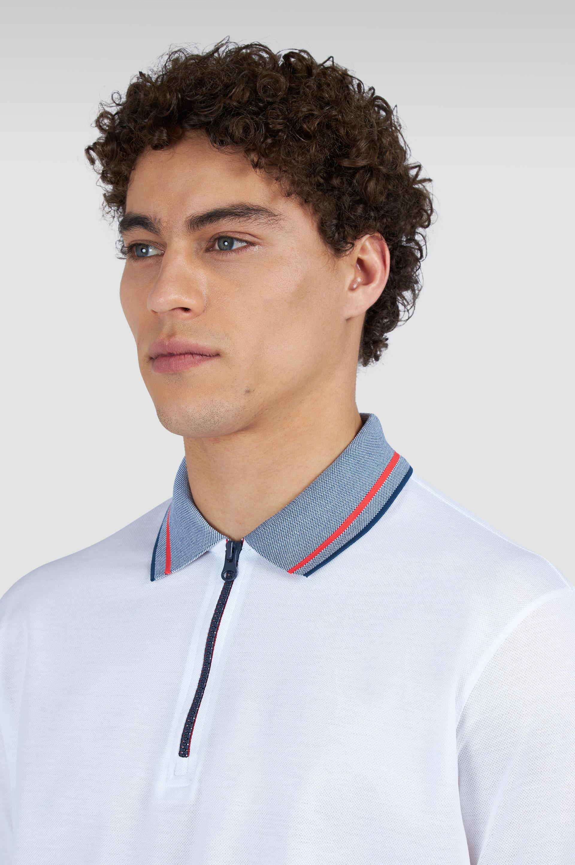 Paul Shark Paul Shark Erkek Normal Kesim %100 Organik Pamuklu Fermuarlı Beyaz Polo Yaka T-Shirt 25411285-010