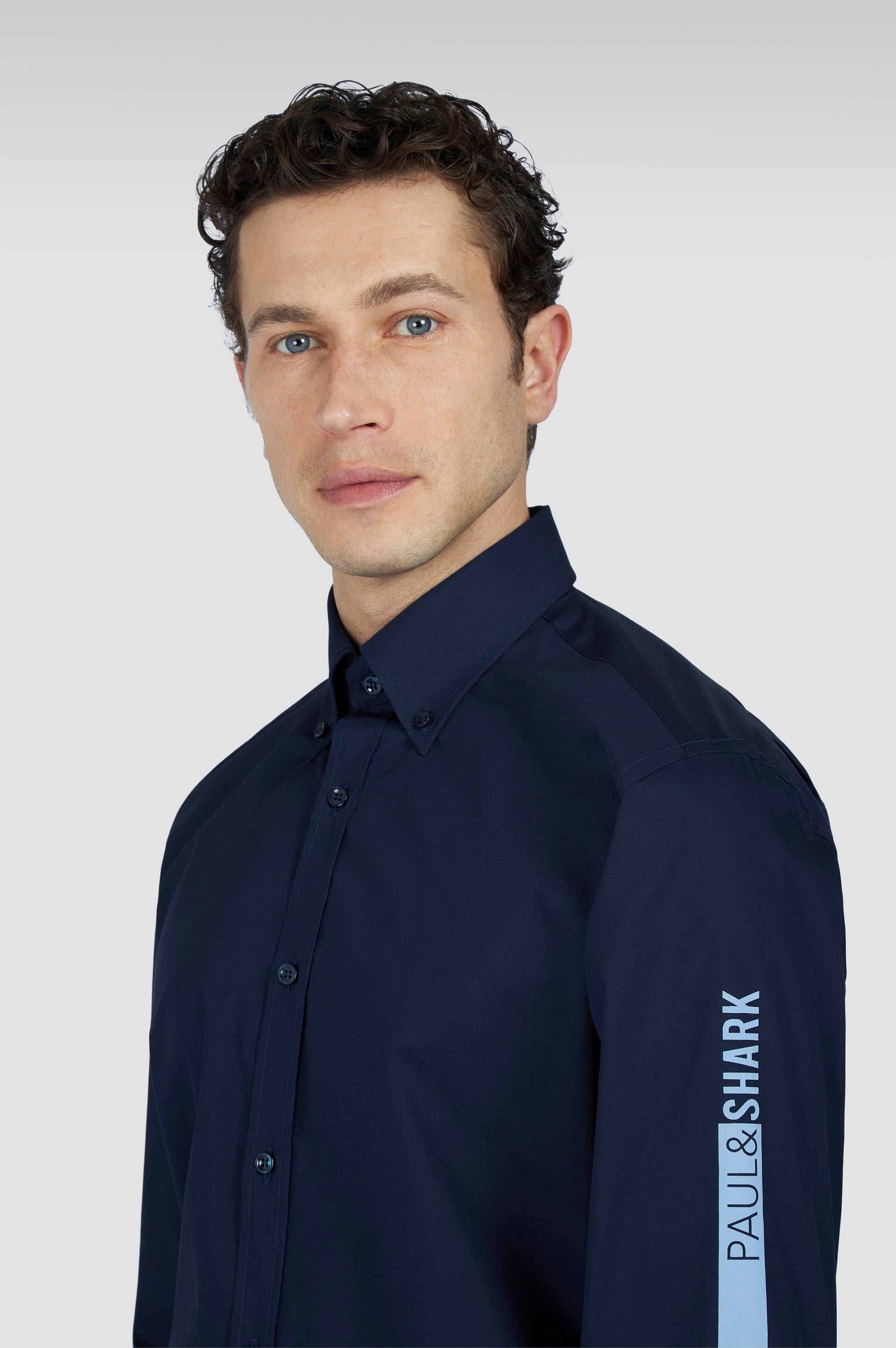 Paul Shark Paul Shark Erkek Normal Kesim Kolu Marka Logolu Pamuklu Uzun Kollu Lacivert Gömlek 25413522-013