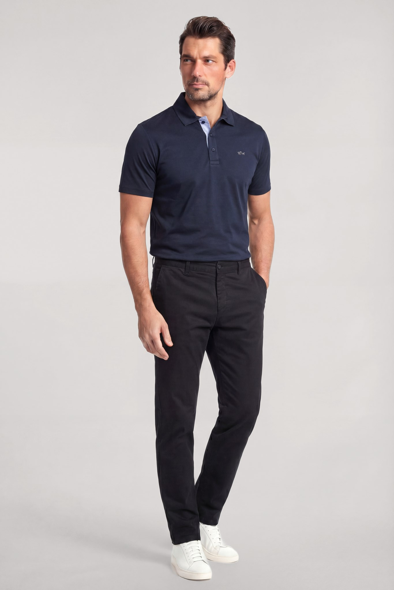 Paul Shark Paul Shark Erkek Normal Kesim Metalik Logo Detaylı Pamuklu Kısa Kollu Lacivert Polo Yaka T-Shirt 26411232SM-013