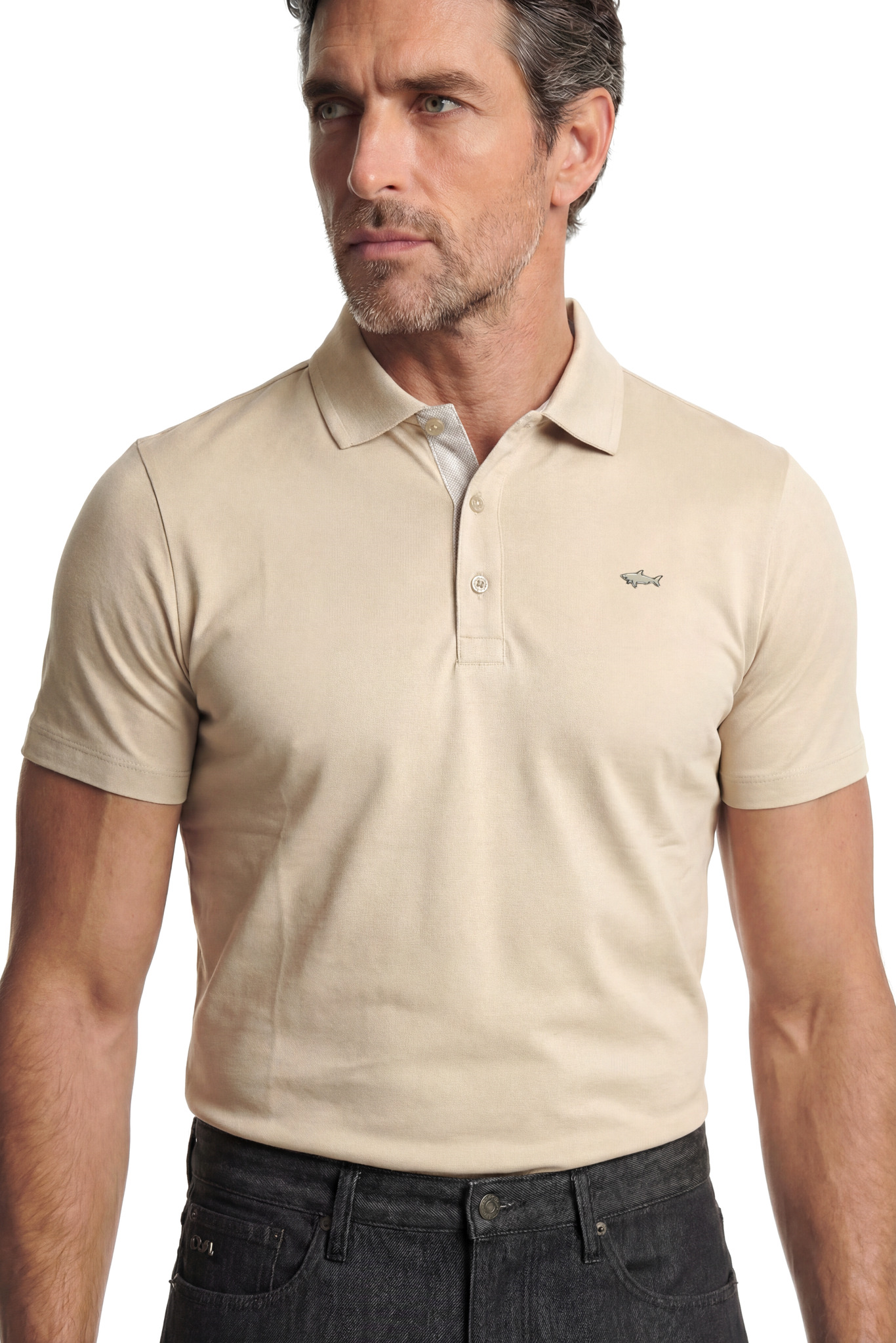 Paul Shark Paul Shark Erkek Normal Kesim Metalik Logo Detaylı Pamuklu Kısa Kollu Bej Polo Yaka T-Shirt 26411232SM-348