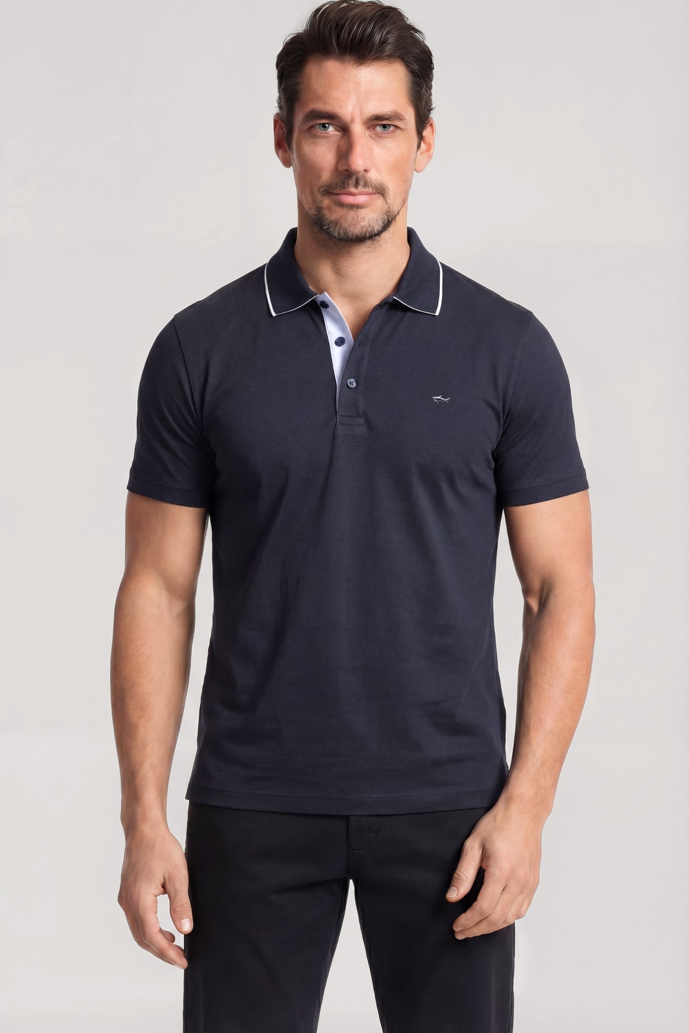 Paul Shark Paul Shark Erkek Normal Kesim Metalik Logo Detaylı Pamuklu Kısa Kollu Lacivert Polo Yaka T-Shirt 26411232SM-013
