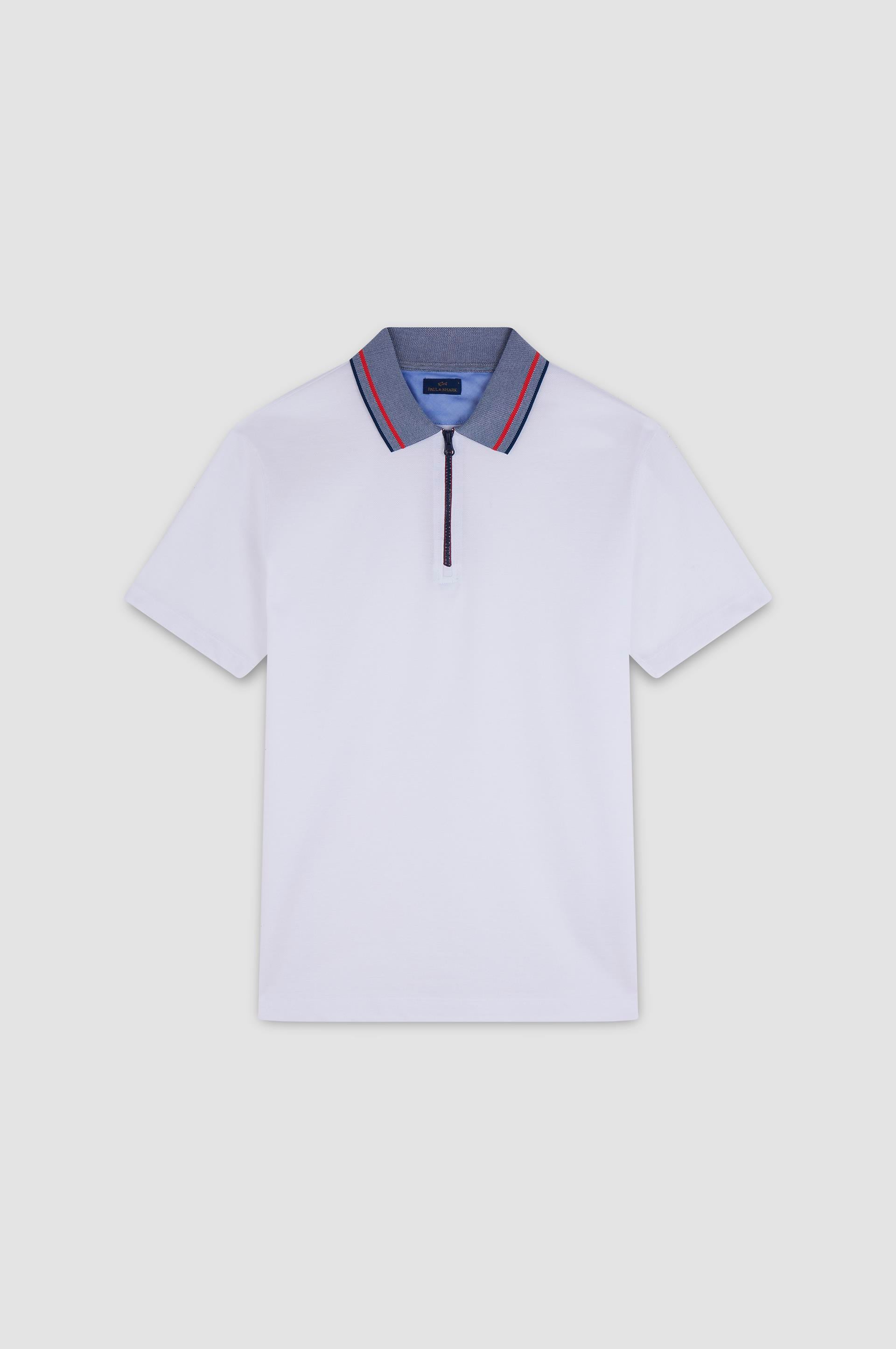 Paul Shark Paul Shark Erkek Normal Kesim %100 Organik Pamuklu Fermuarlı Beyaz Polo Yaka T-Shirt 25411285-010