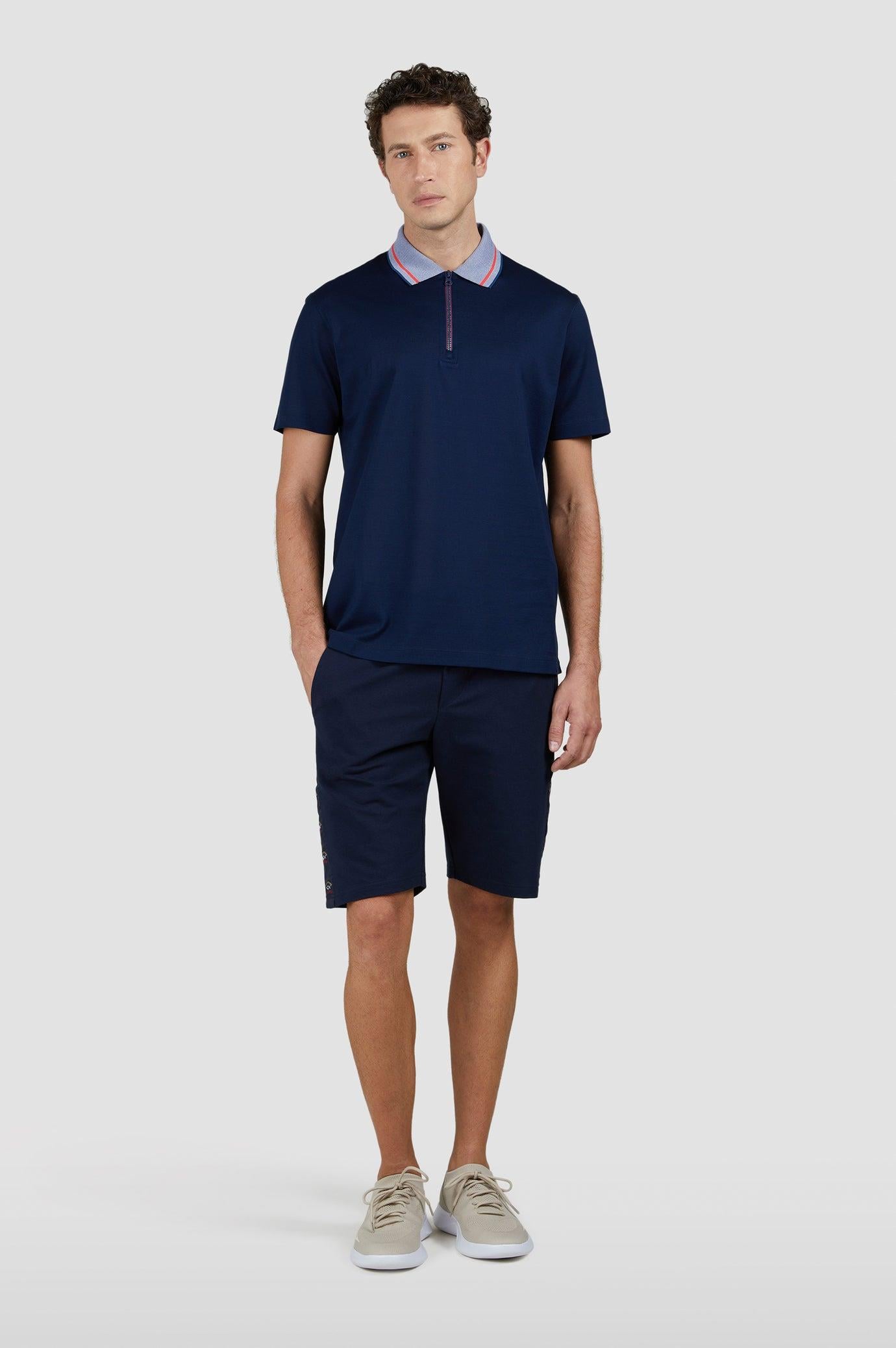 Paul Shark Paul Shark Erkek Normal Kesim %100 Organik Pamuklu Fermuarlı Lacivert Polo Yaka T-Shirt 25411285-013