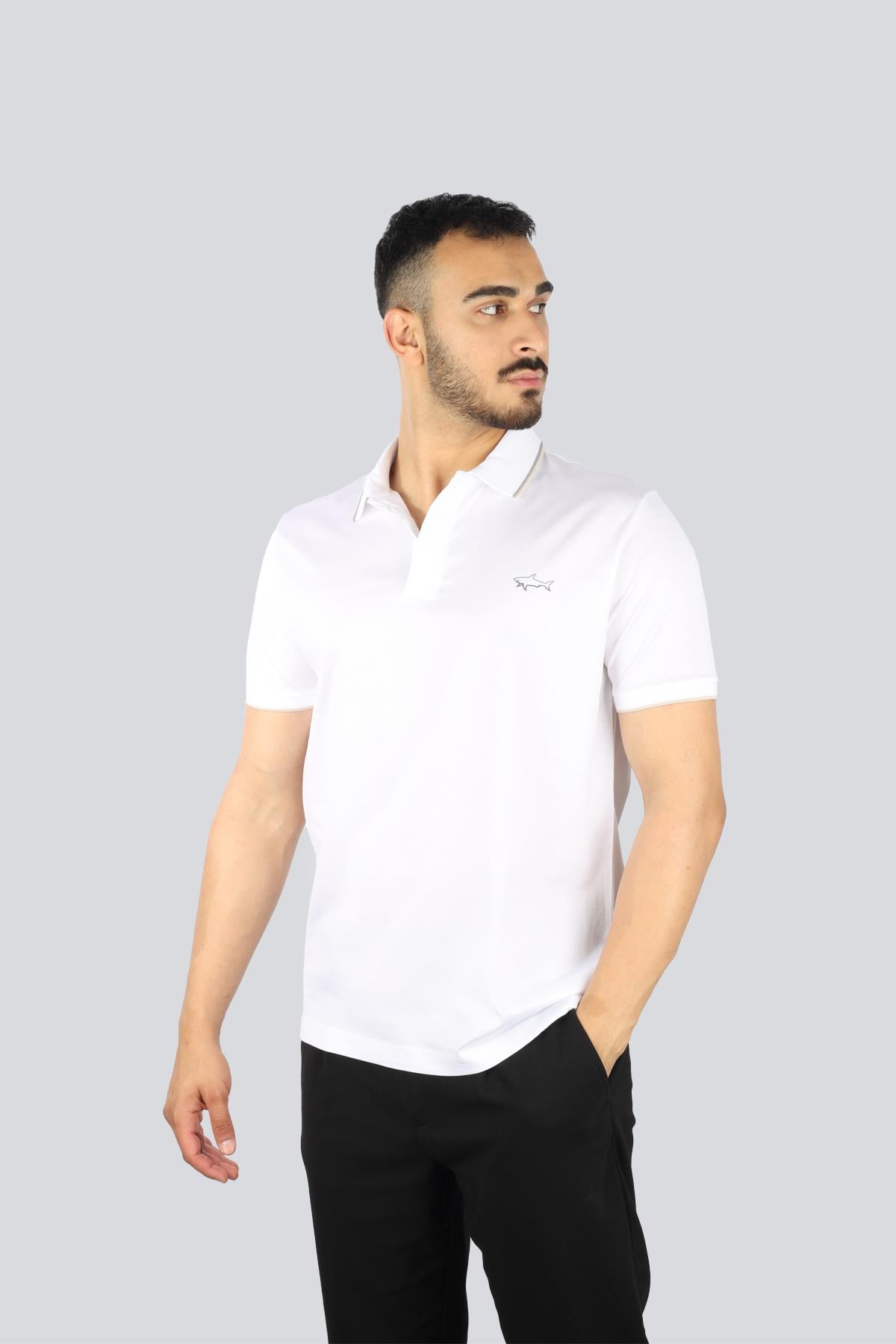 Paul Shark Paul Shark Erkek Pamuklu Marka Logolu Kısa Kollu Polo Yaka Beyaz Polo Yaka T-Shirt 25411301-010