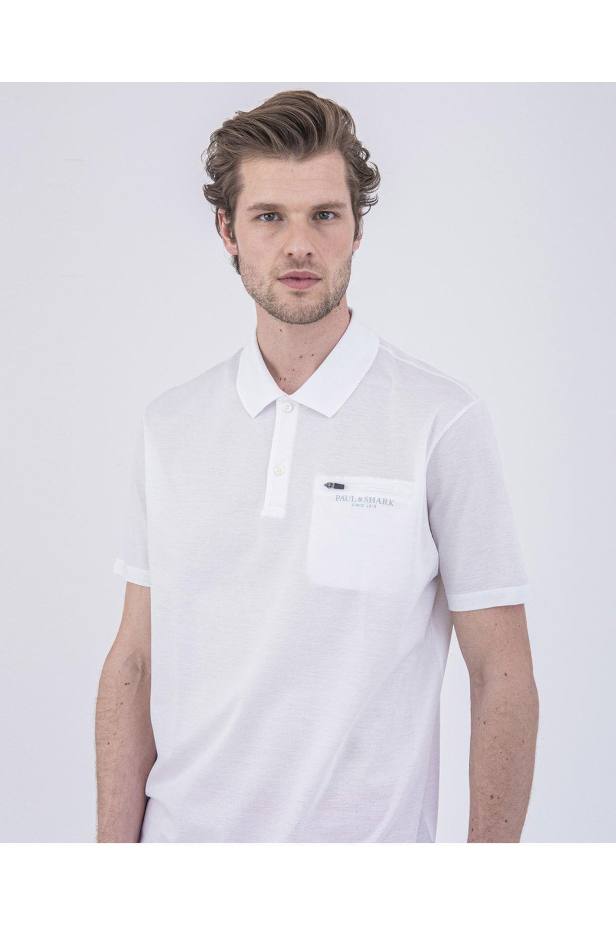 Paul Shark Paul Shark Erkek Pamuklu Normal Kesim Rahat Beyaz Polo Yaka T-Shirt 22411266-010