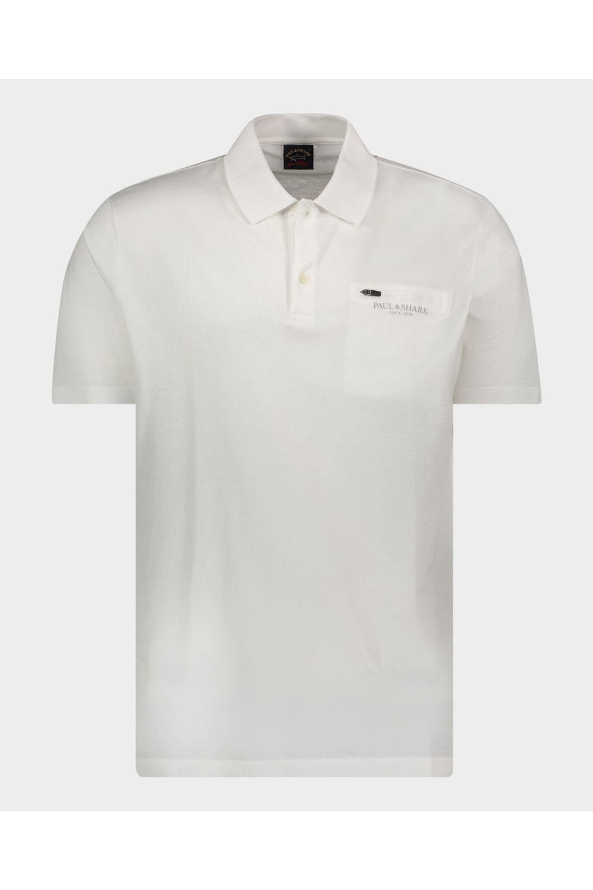 Paul Shark Paul Shark Erkek Pamuklu Normal Kesim Rahat Beyaz Polo Yaka T-Shirt 22411266-010