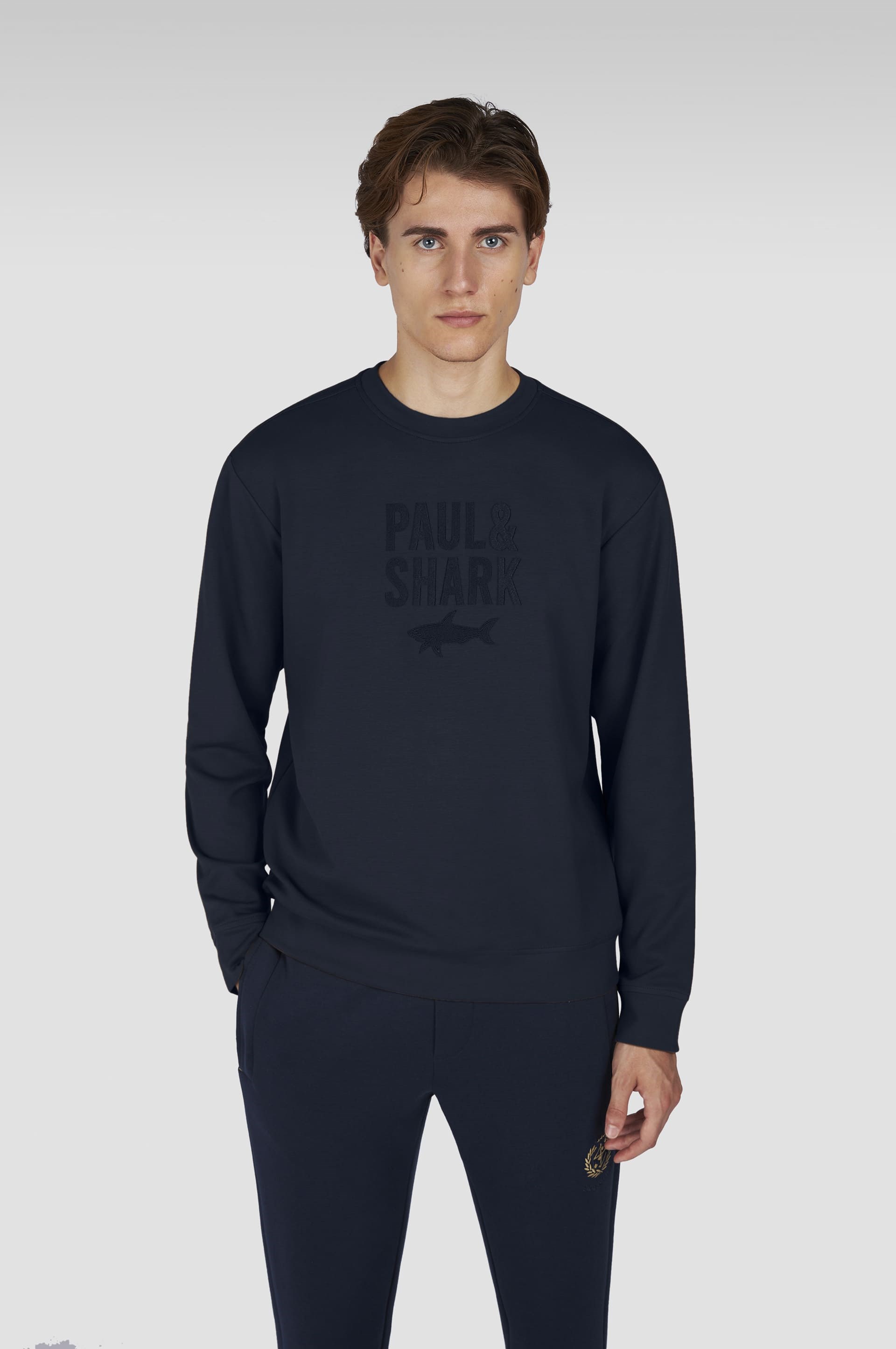 Paul Shark Paul Shark Erkek Pamuklu Önü Logo Desenli Yuvarlak Yakalı Pamuklu Uzun Kollu Lacivert Sweatshirt 15311839-050