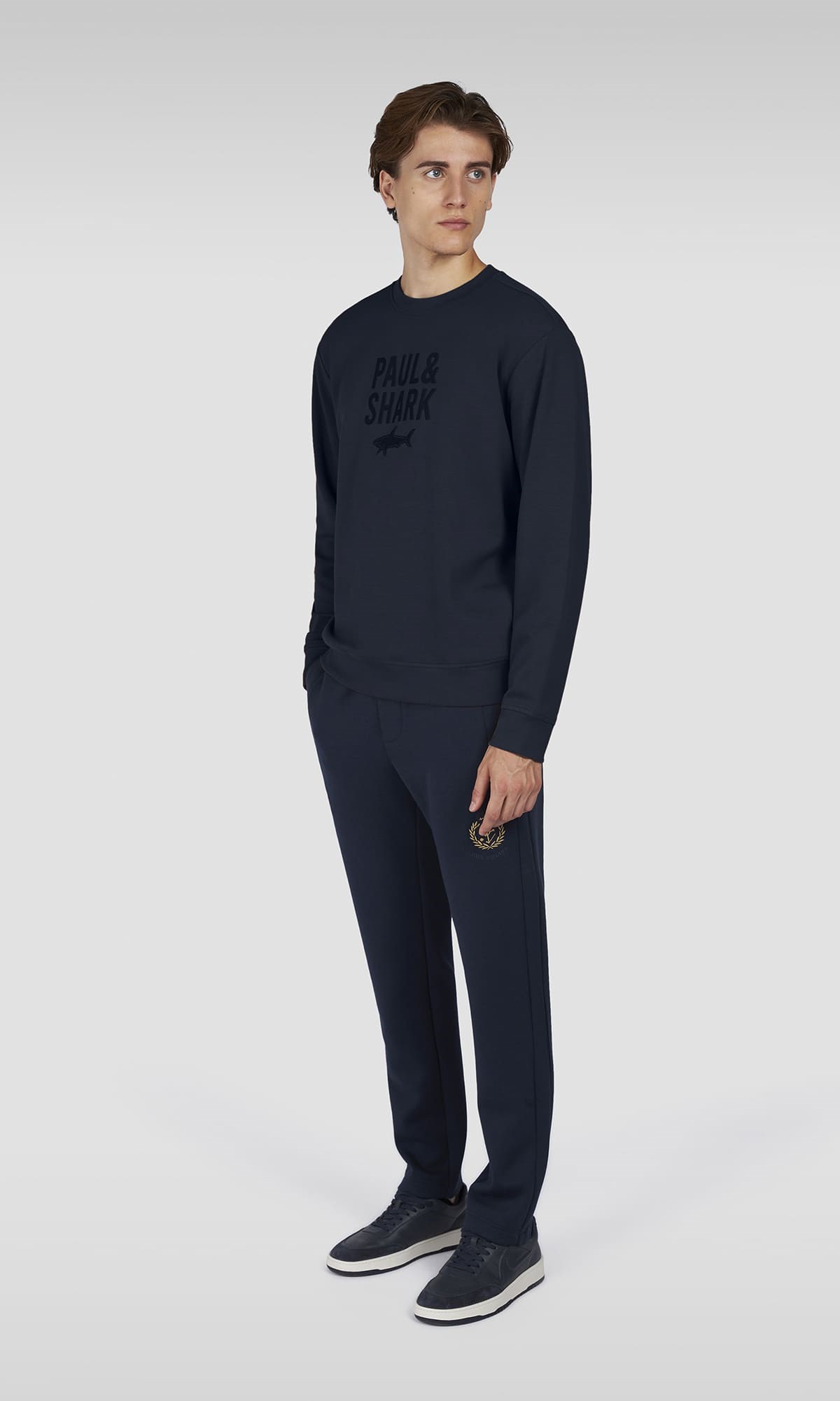 Paul Shark Paul Shark Erkek Pamuklu Önü Logo Desenli Yuvarlak Yakalı Pamuklu Uzun Kollu Lacivert Sweatshirt 15311839-050