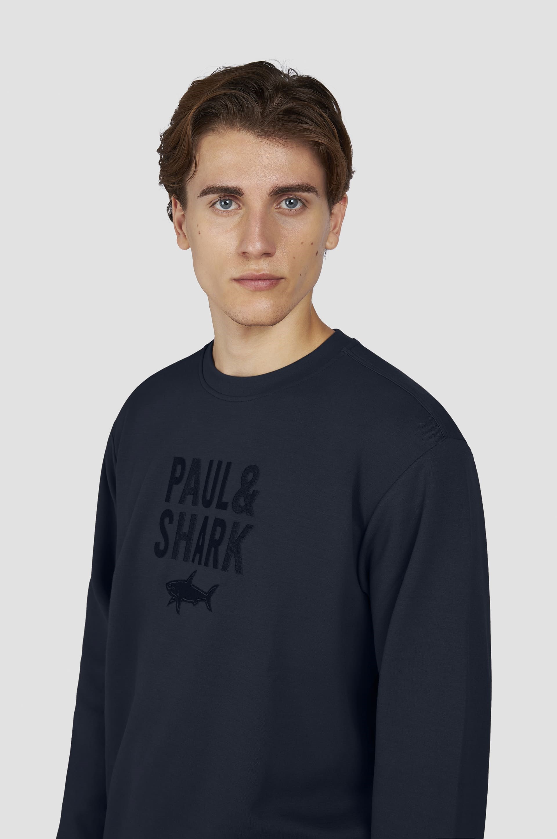 Paul Shark Paul Shark Erkek Pamuklu Önü Logo Desenli Yuvarlak Yakalı Pamuklu Uzun Kollu Lacivert Sweatshirt 15311839-050