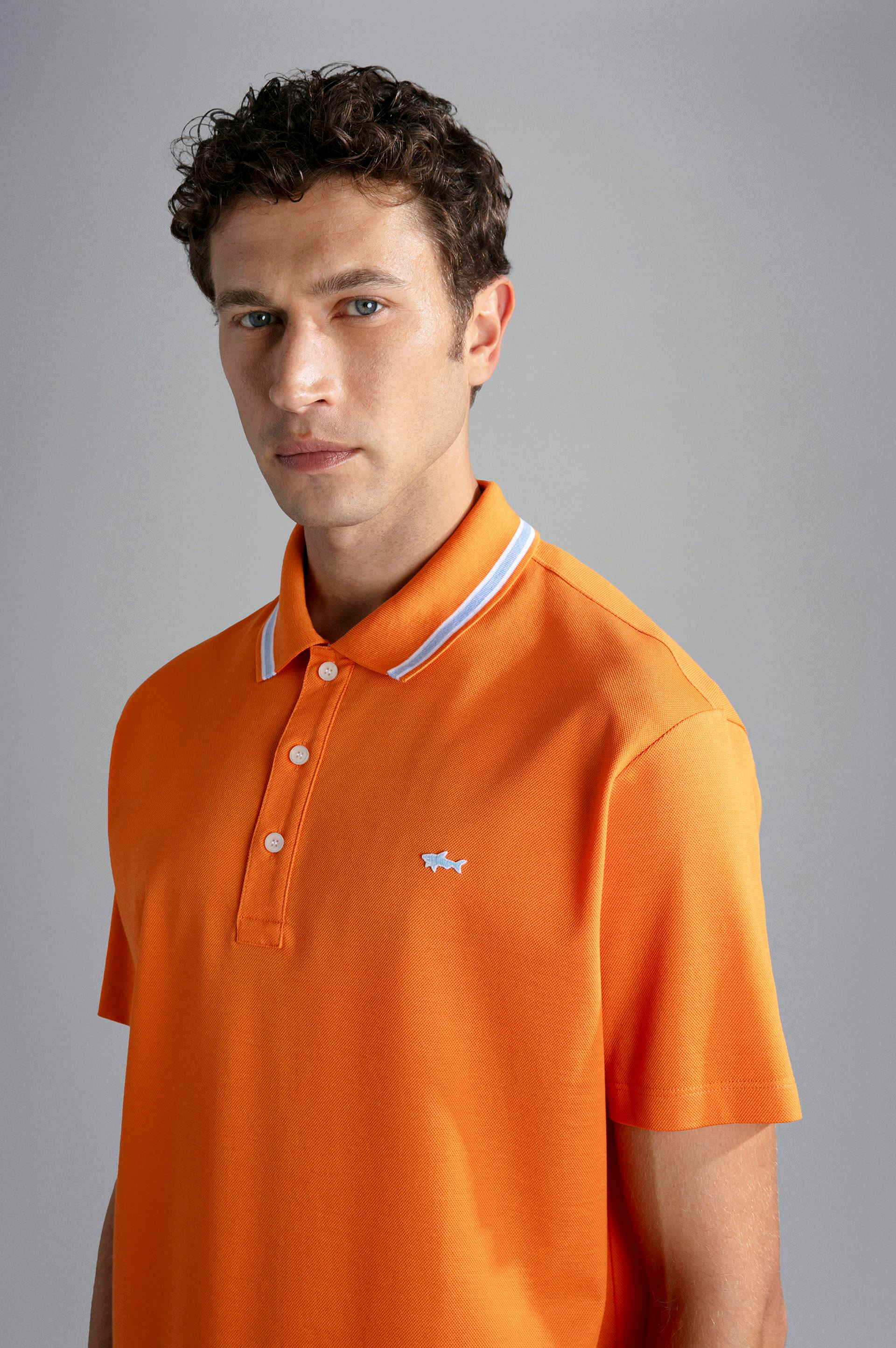 Paul Shark Paul Shark Erkek Pamuklu Polo Yakalı Düğme Kapamalı Kısa Kollu Turuncu Polo Yaka T-Shirt 24411262-305