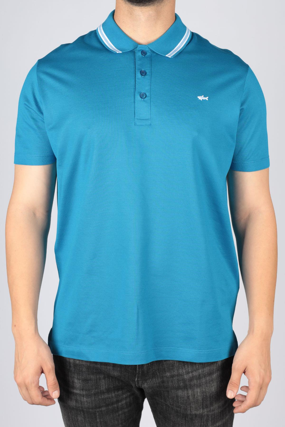 Paul Shark Paul Shark Erkek Pamuklu Polo Yakalı Rahat Kesim Günlük Kullanıma Uygun Mavi Polo Yaka T-Shirt 23411201-338