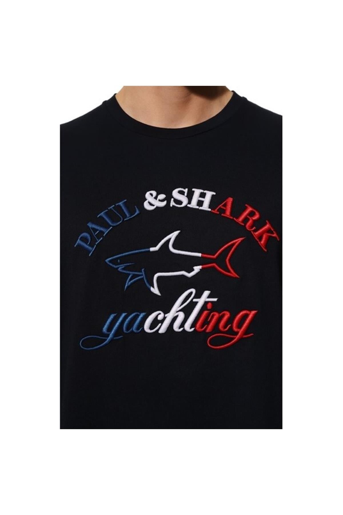 Paul Shark Paul Shark Erkek Pamuklu Regular Fit Düz Kısa Kollu Lacivert T-Shirt 23411071-013