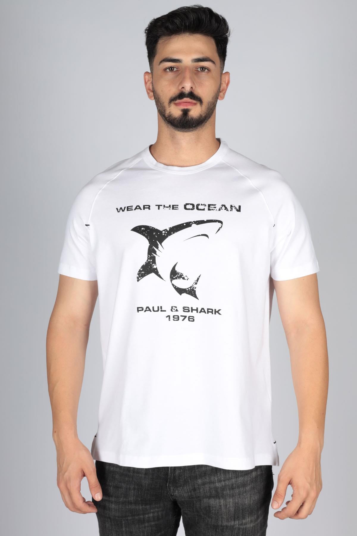 Paul Shark Paul Shark Erkek Pamuklu Regular Fit Düz Kısa Kollu Beyaz T-Shirt 23411018-010