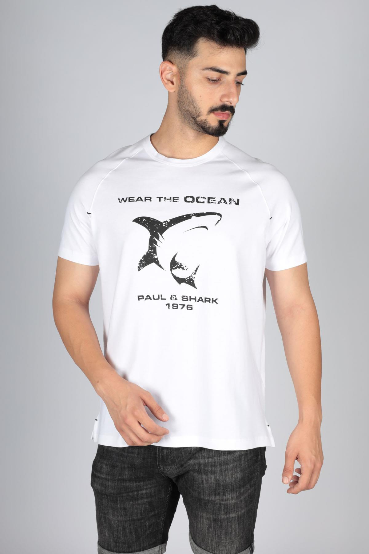 Paul Shark Paul Shark Erkek Pamuklu Regular Fit Düz Kısa Kollu Beyaz T-Shirt 23411018-010