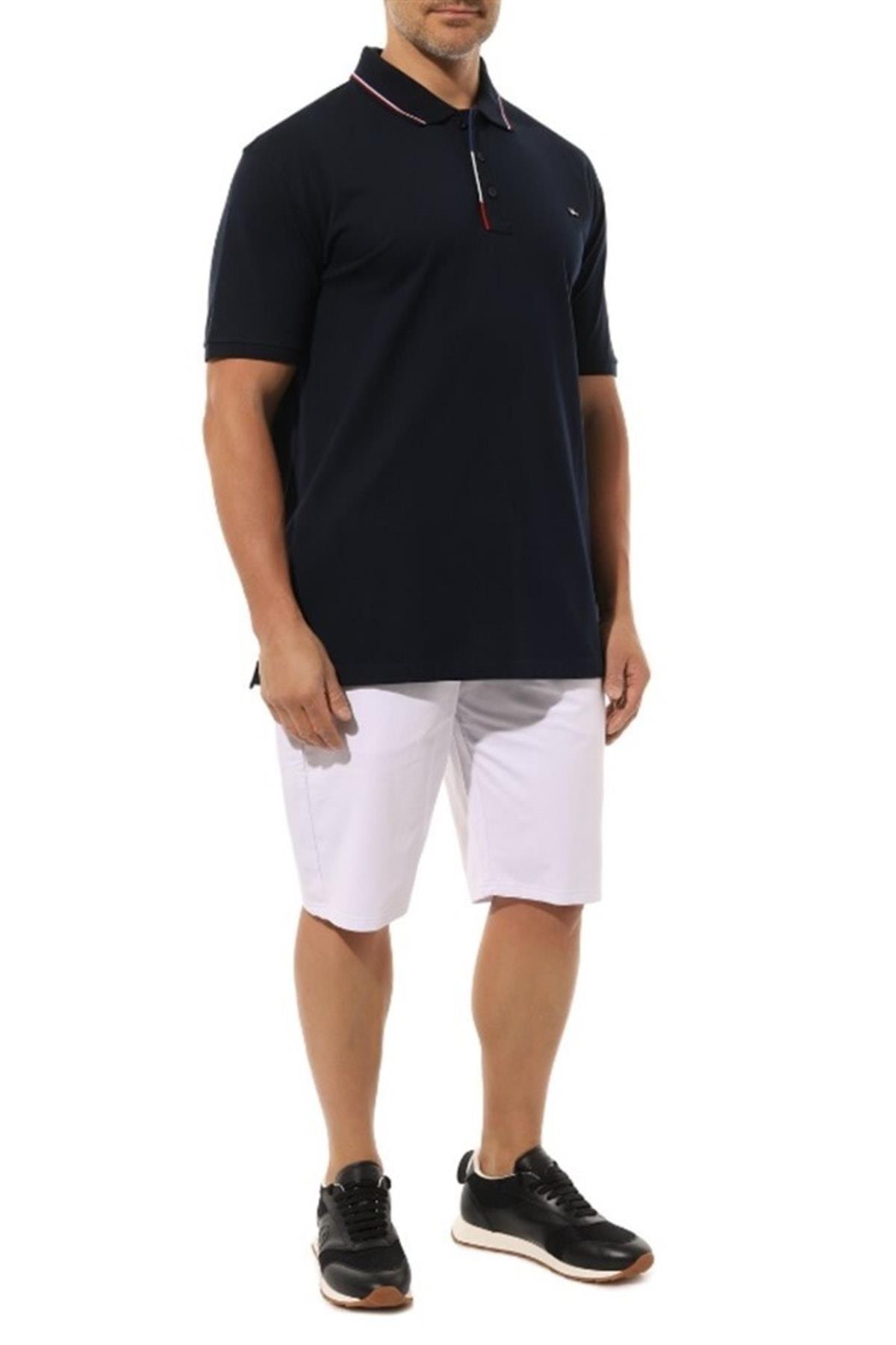 Paul Shark Paul Shark Erkek Pamuklu Regular Fit Düz Kısa Kollu Lacivert Polo Yaka T-Shirt 23411214A-013