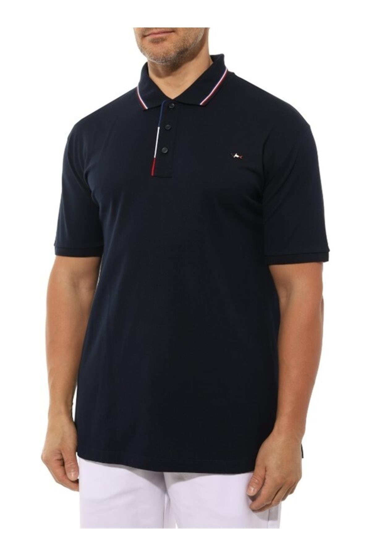 Paul Shark Paul Shark Erkek Pamuklu Regular Fit Düz Kısa Kollu Lacivert Polo Yaka T-Shirt 23411214A-013