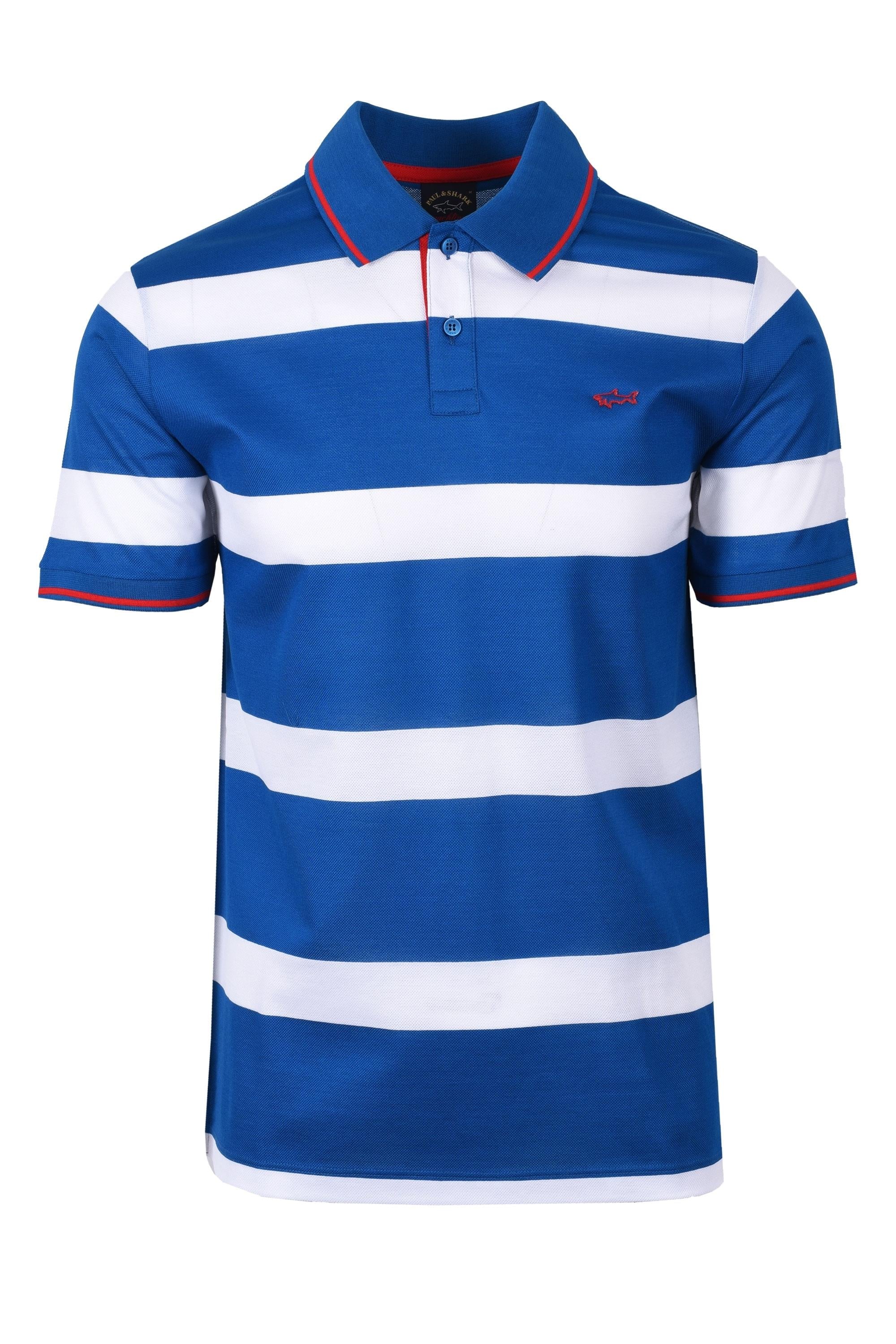 Paul Shark Paul Shark Erkek Pamuklu Regular Fit Çizgili Kısa Kollu Mavi-Beyaz Polo Yaka T-Shirt 23411289A-231