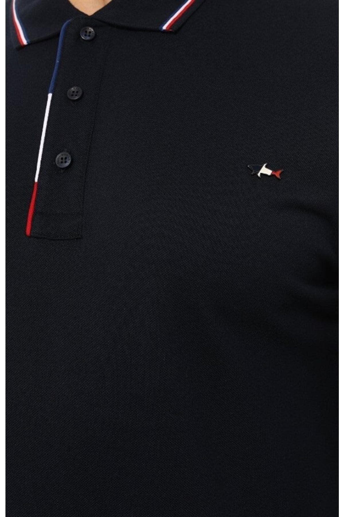 Paul Shark Paul Shark Erkek Pamuklu Regular Fit Düz Kısa Kollu Lacivert Polo Yaka T-Shirt 23411214A-013