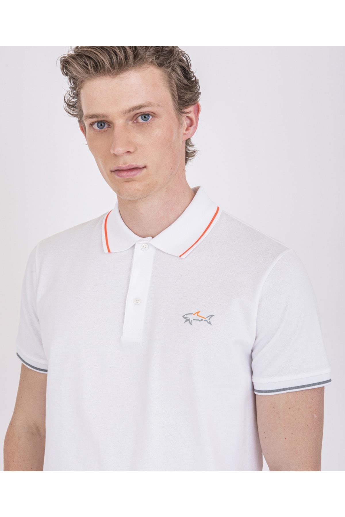 Paul Shark Paul Shark Erkek Pamuklu Regular Fit Düz Kısa Kollu Beyaz Polo Yaka T-Shirt 22411289-010
