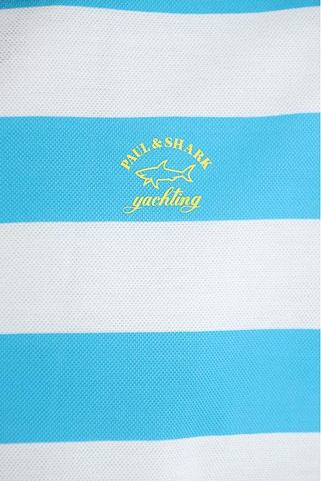 Paul Shark Paul Shark Erkek Pamuklu Regular Fit Çizgili Kısa Kollu Beyaz-Turkuaz Polo Yaka T-Shirt 23411231-148