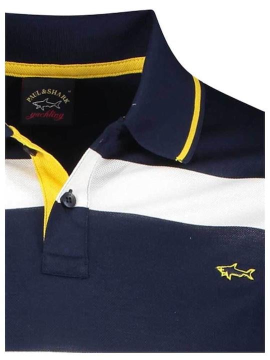 Paul Shark Paul Shark Erkek Pamuklu Regular Fit Çizgili Kısa Kollu Lacivert-Beyaz Polo Yaka T-Shirt 23411289-229