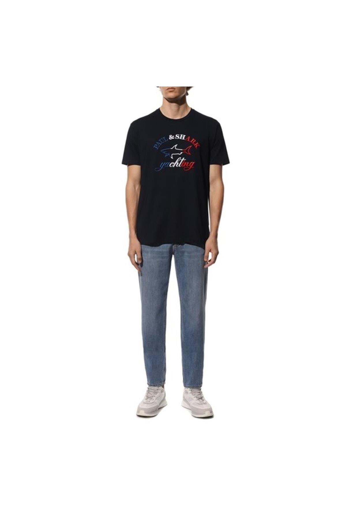 Paul Shark Paul Shark Erkek Pamuklu Regular Fit Düz Kısa Kollu Lacivert T-Shirt 23411071-013