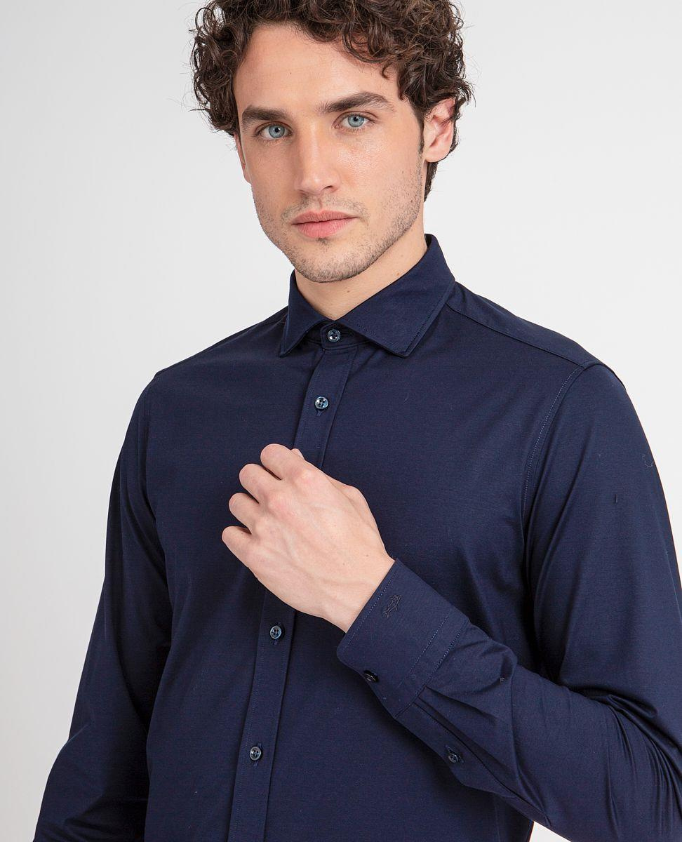 Paul Shark Paul Shark Erkek Pamuklu Slim Fit  İnce Düğme Kapamalı Lacivert Gömlek C0P3065-050