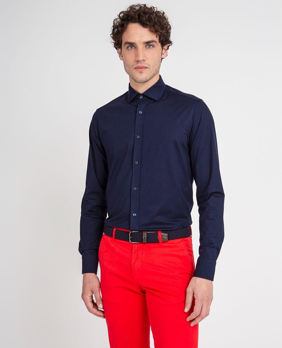 Paul Shark Paul Shark Erkek Pamuklu Slim Fit  İnce Düğme Kapamalı Lacivert Gömlek C0P3065-050