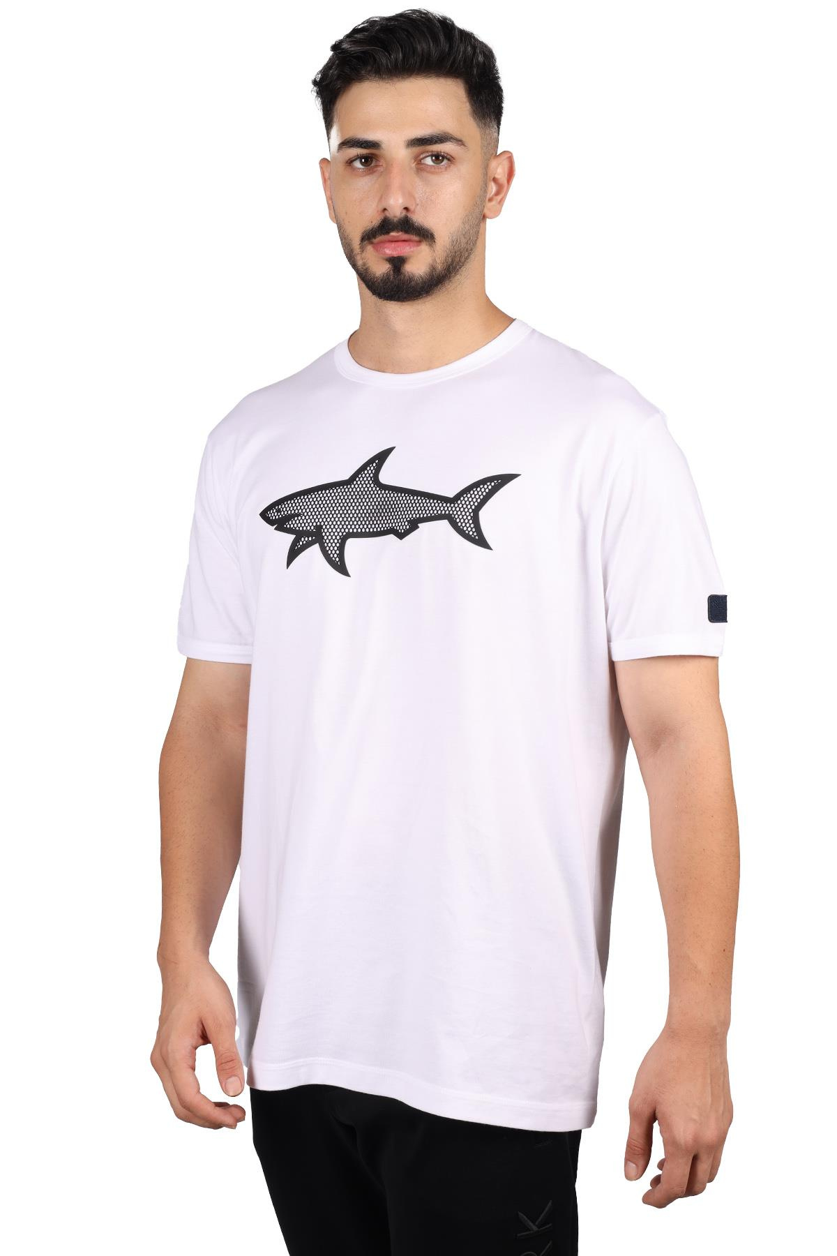 Paul Shark Paul Shark Erkek Pamuklu Yuvarlak Yaka Marka Logolu Beyaz T-Shirt 22411072-010