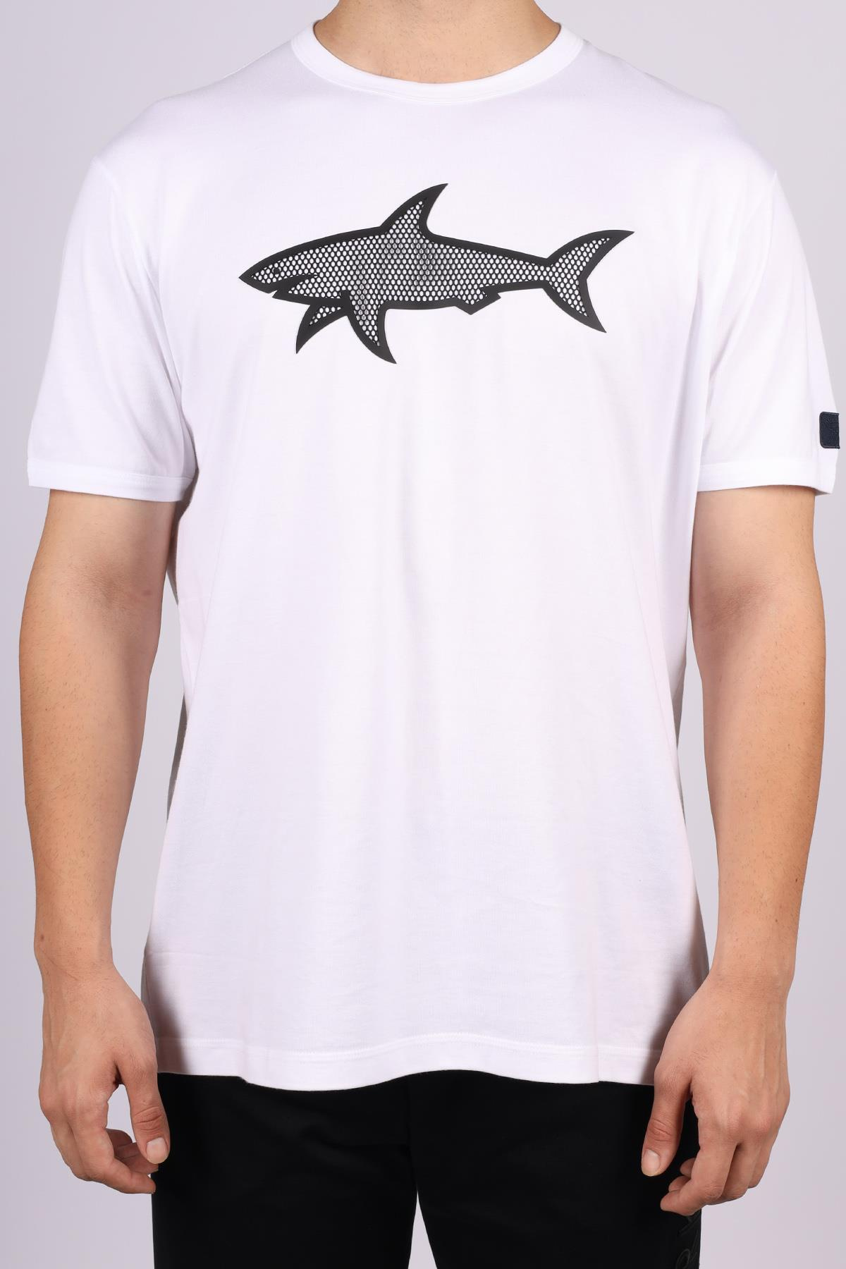Paul Shark Paul Shark Erkek Pamuklu Yuvarlak Yaka Marka Logolu Beyaz T-Shirt 22411072-010