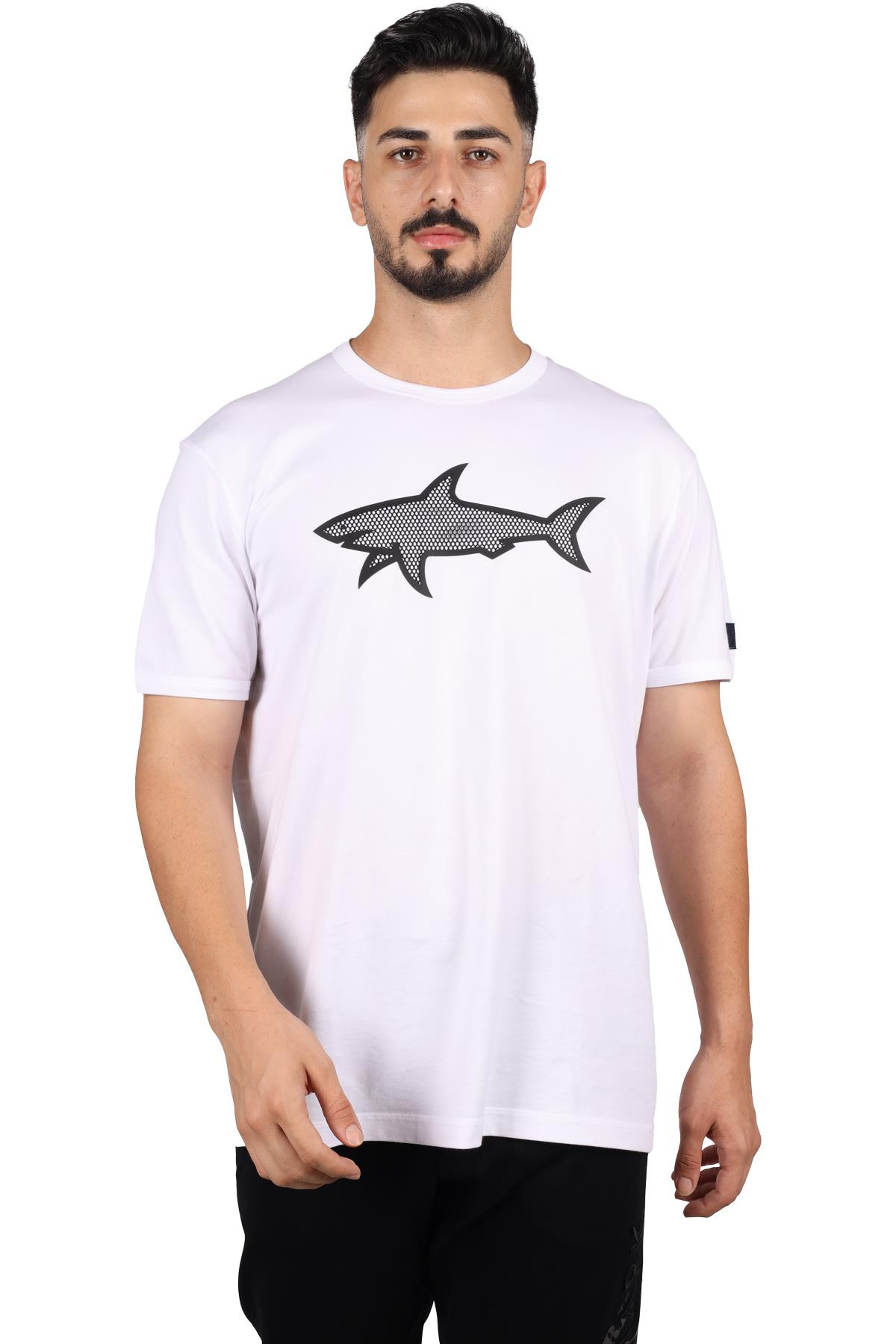 Paul Shark Paul Shark Erkek Pamuklu Yuvarlak Yaka Marka Logolu Beyaz T-Shirt 22411072-010
