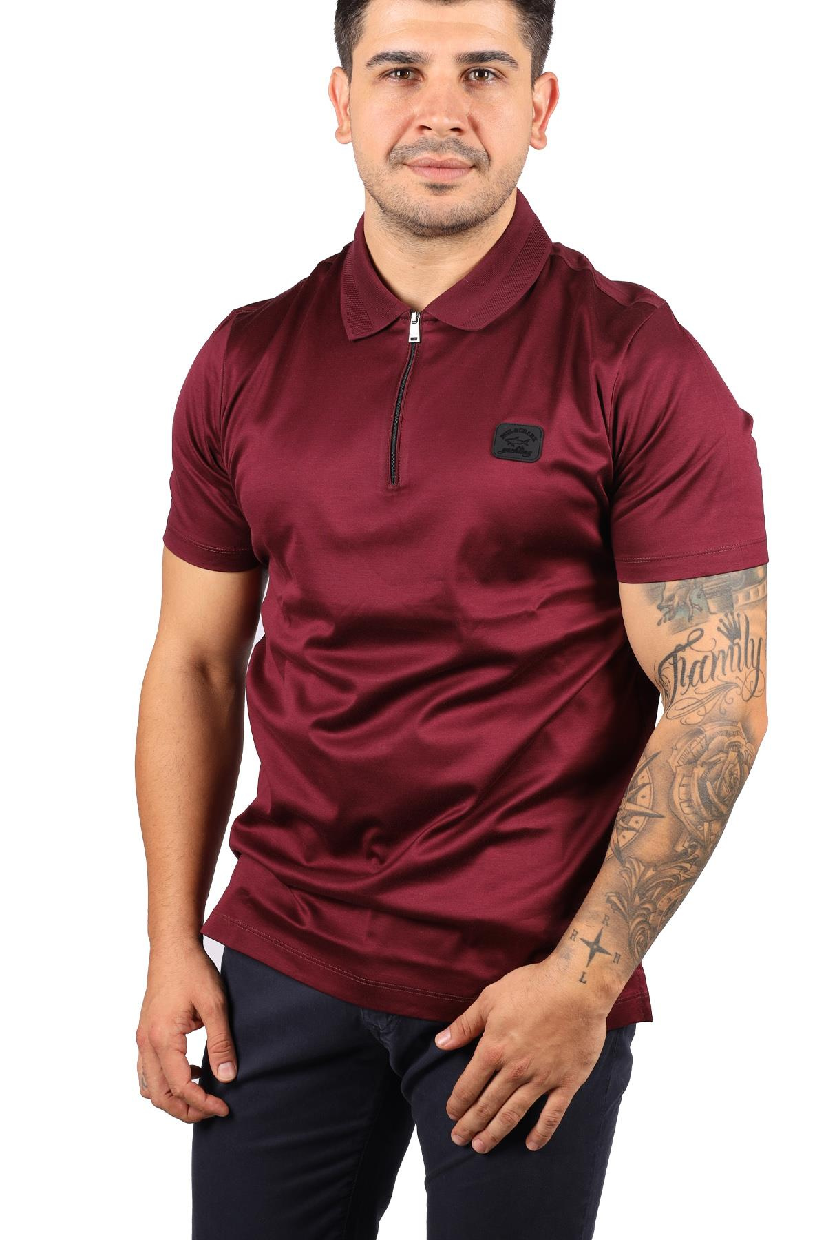 Paul Shark Paul Shark Erkek Polo Yaka Regular Fit Pamuklu Kısa Kollu Bordo Polo Yaka T-Shirt 13311724-411