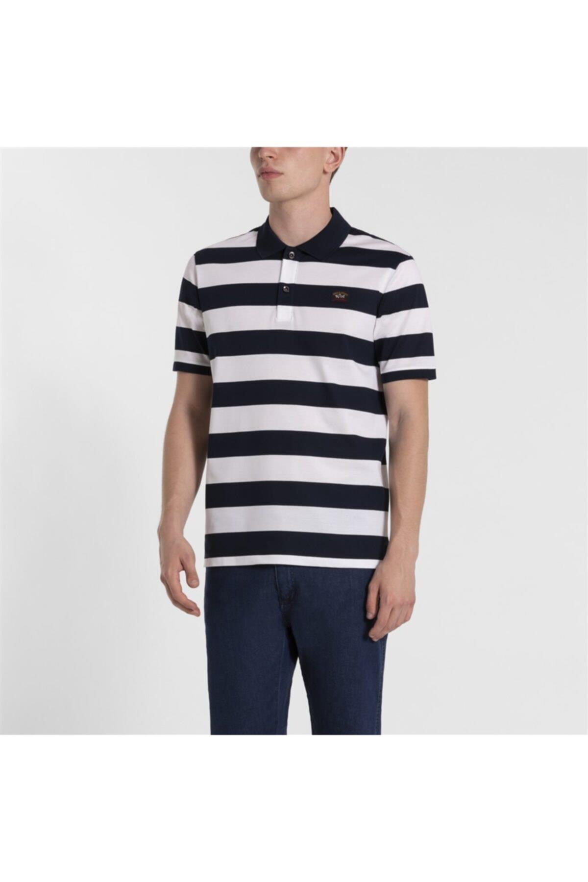 Paul Shark Paul Shark Erkek Polo Yaka Düğme Kapamalı Kısa Kollu Mavi-Beyaz Polo Yaka T-Shirt COP1012-139