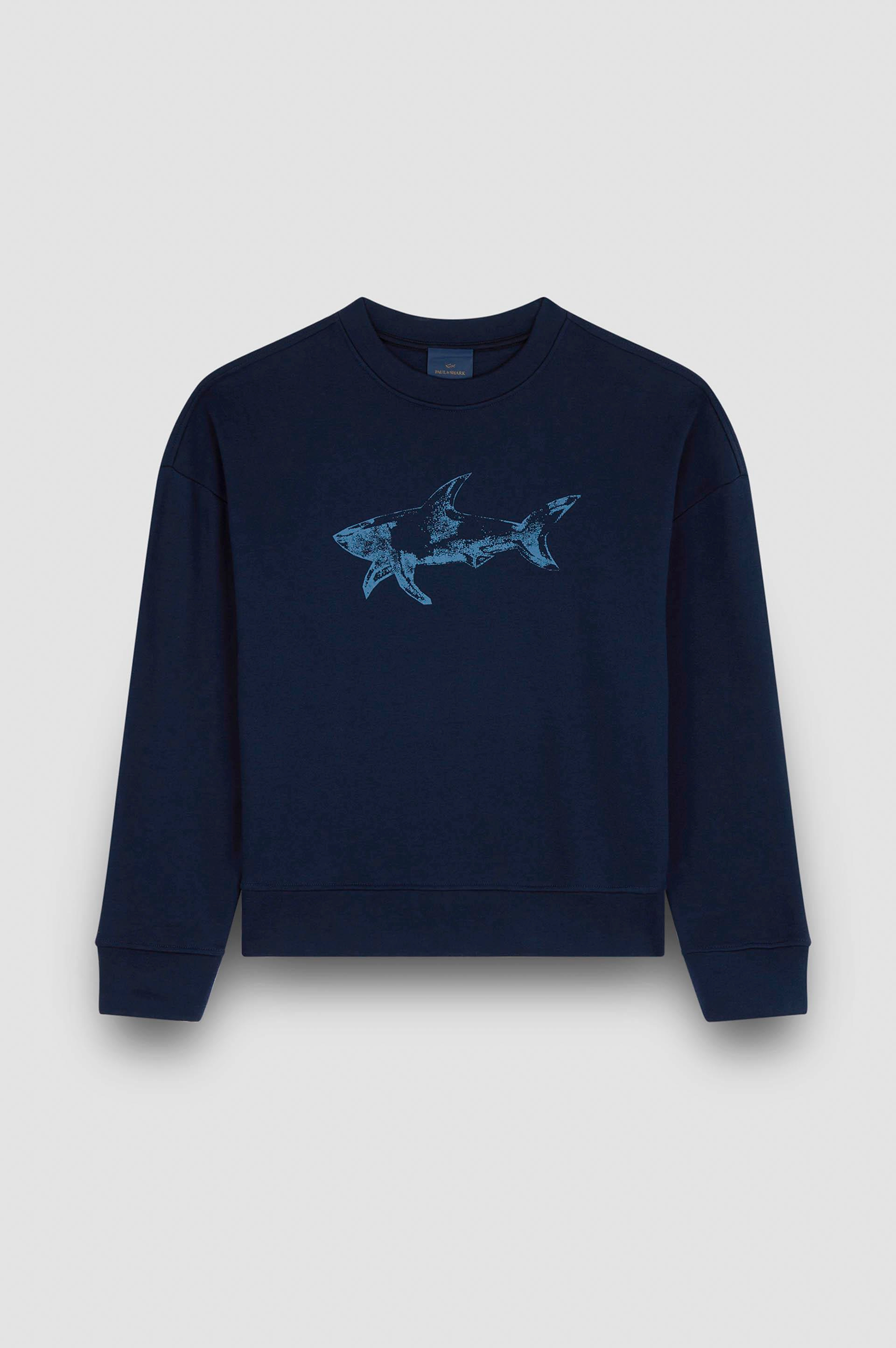 Paul Shark Paul Shark Erkek Rahat Kalıp Büyük Shark Logolu Pamuklu Uzun Kollu Lacivert Sweatshirt 15311848-050