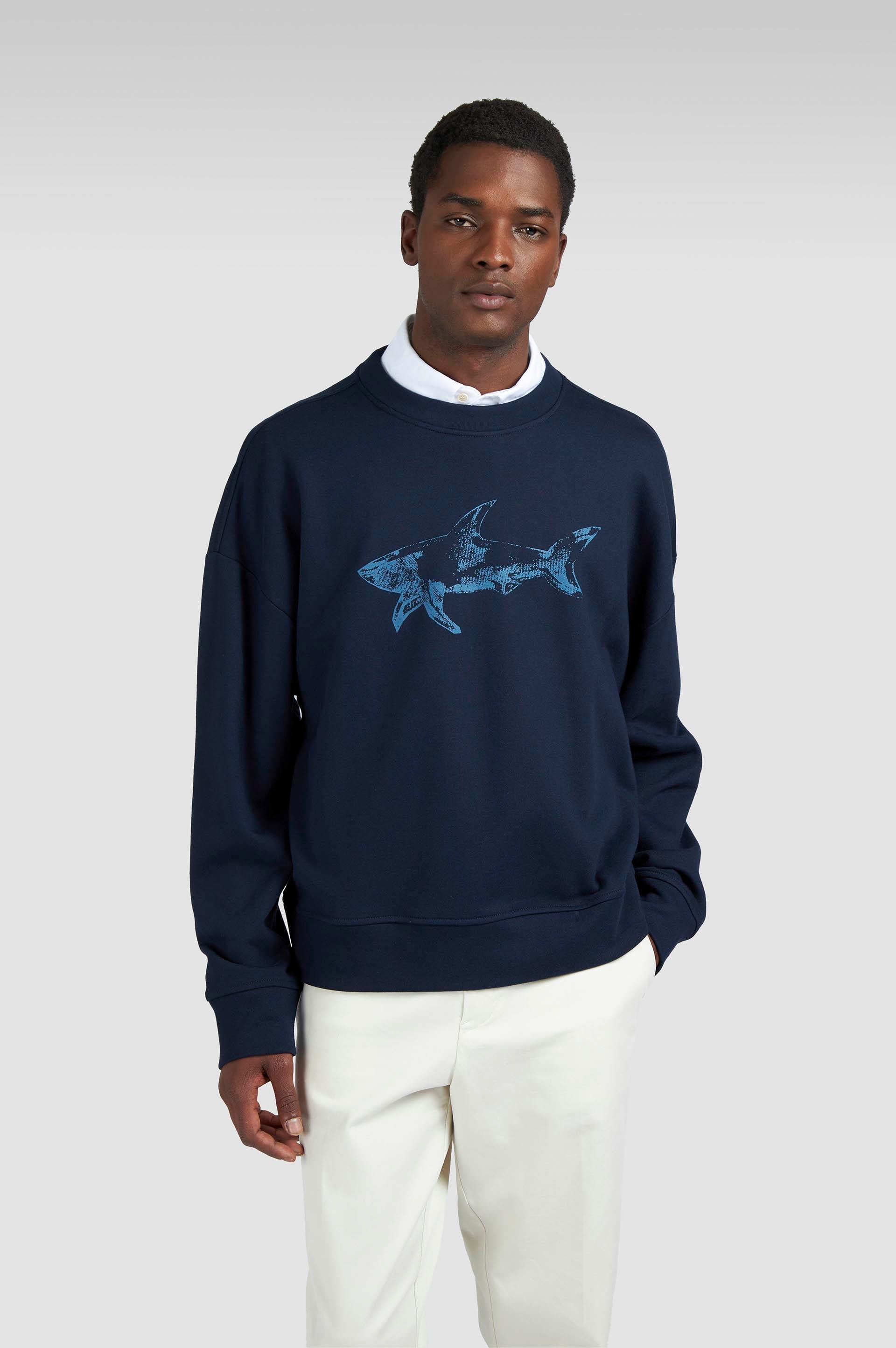 Paul Shark Paul Shark Erkek Rahat Kalıp Büyük Shark Logolu Pamuklu Uzun Kollu Lacivert Sweatshirt 15311848-050