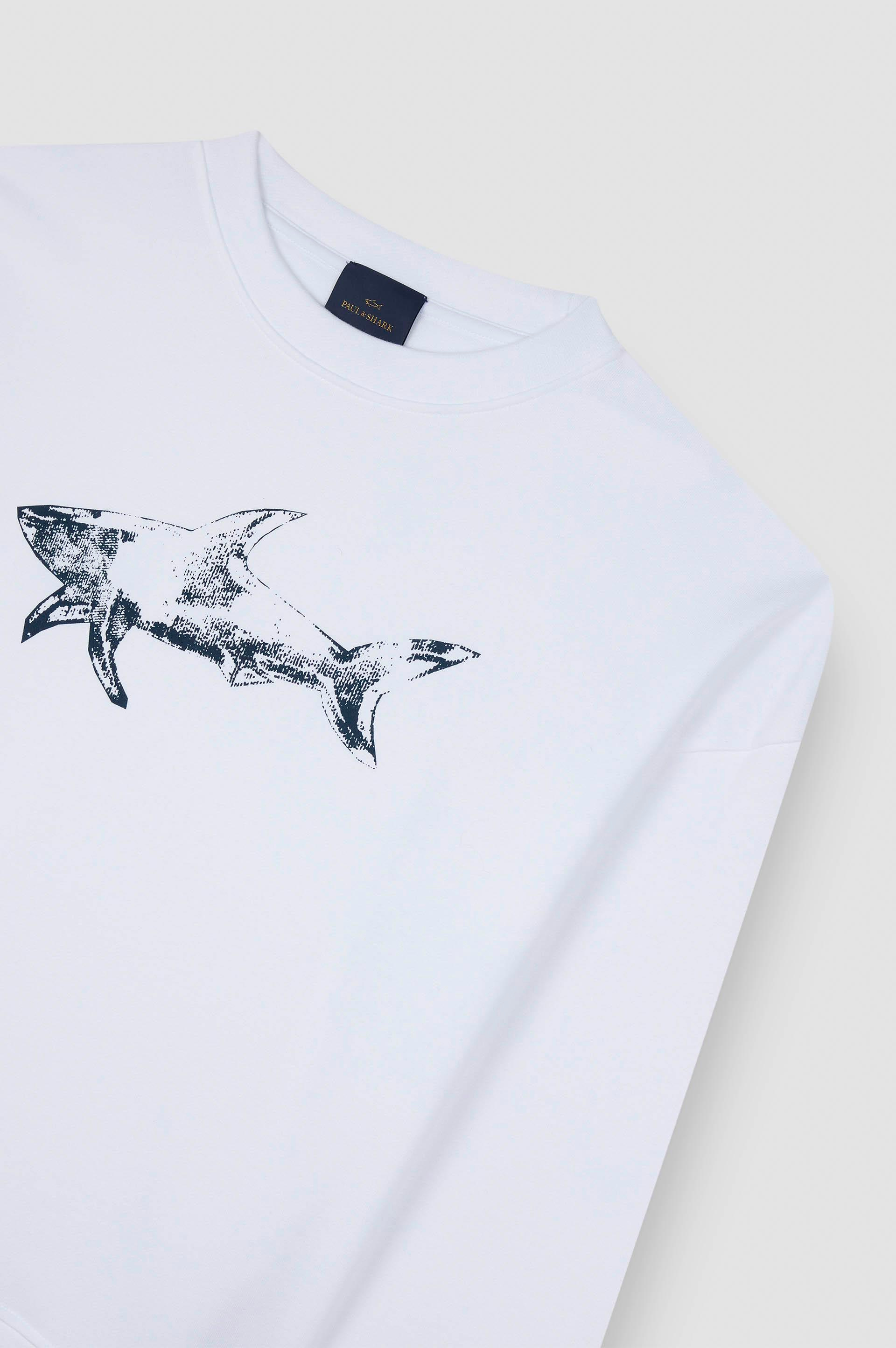 Paul Shark Paul Shark Erkek Rahat Kalıp Büyük Shark Logolu Pamuklu Uzun Kollu Beyaz Sweatshirt 15311848-965