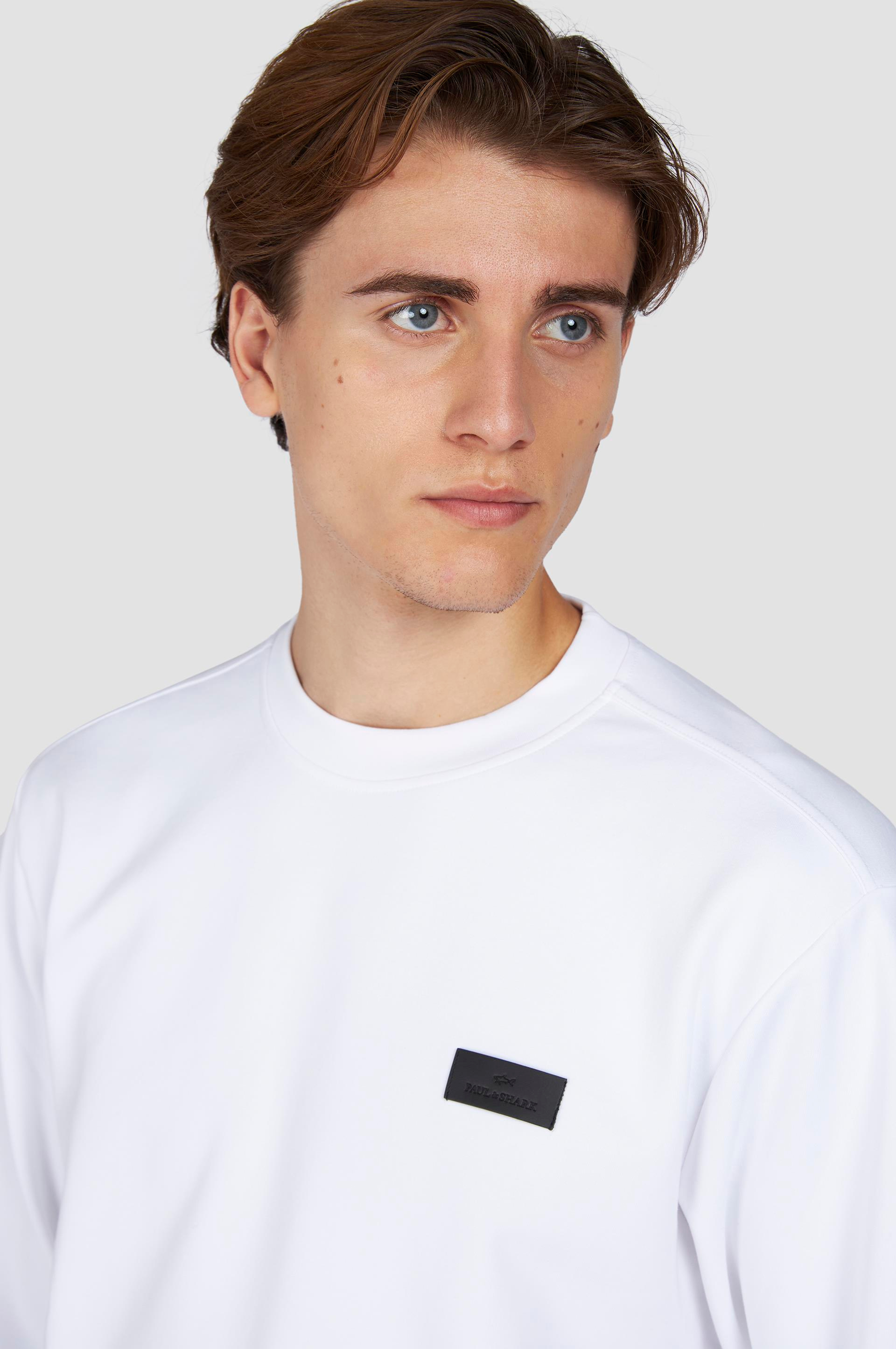 Paul Shark Paul Shark Erkek Regular Fit Pamuklu Shark Logo Etiketki Uzun Kollu Beyaz Sweatshirt 15311863-010