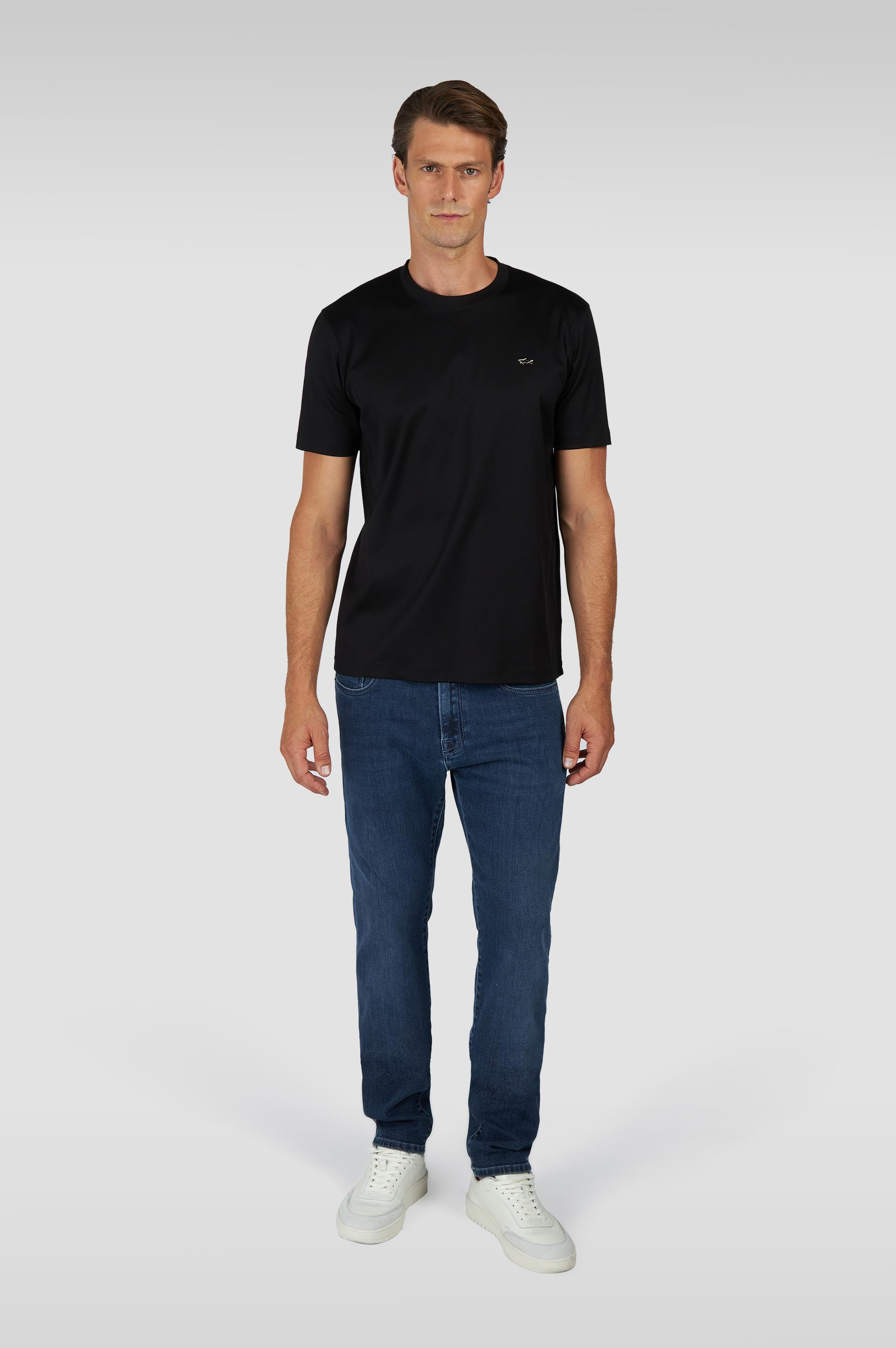 Paul Shark Paul Shark Erkek Regular Fit Yuvarlak Yakalı %100 Pamuklu Shark Logolu Kısa Kollu Siyah-Altın T-Shirt 15311610-11G