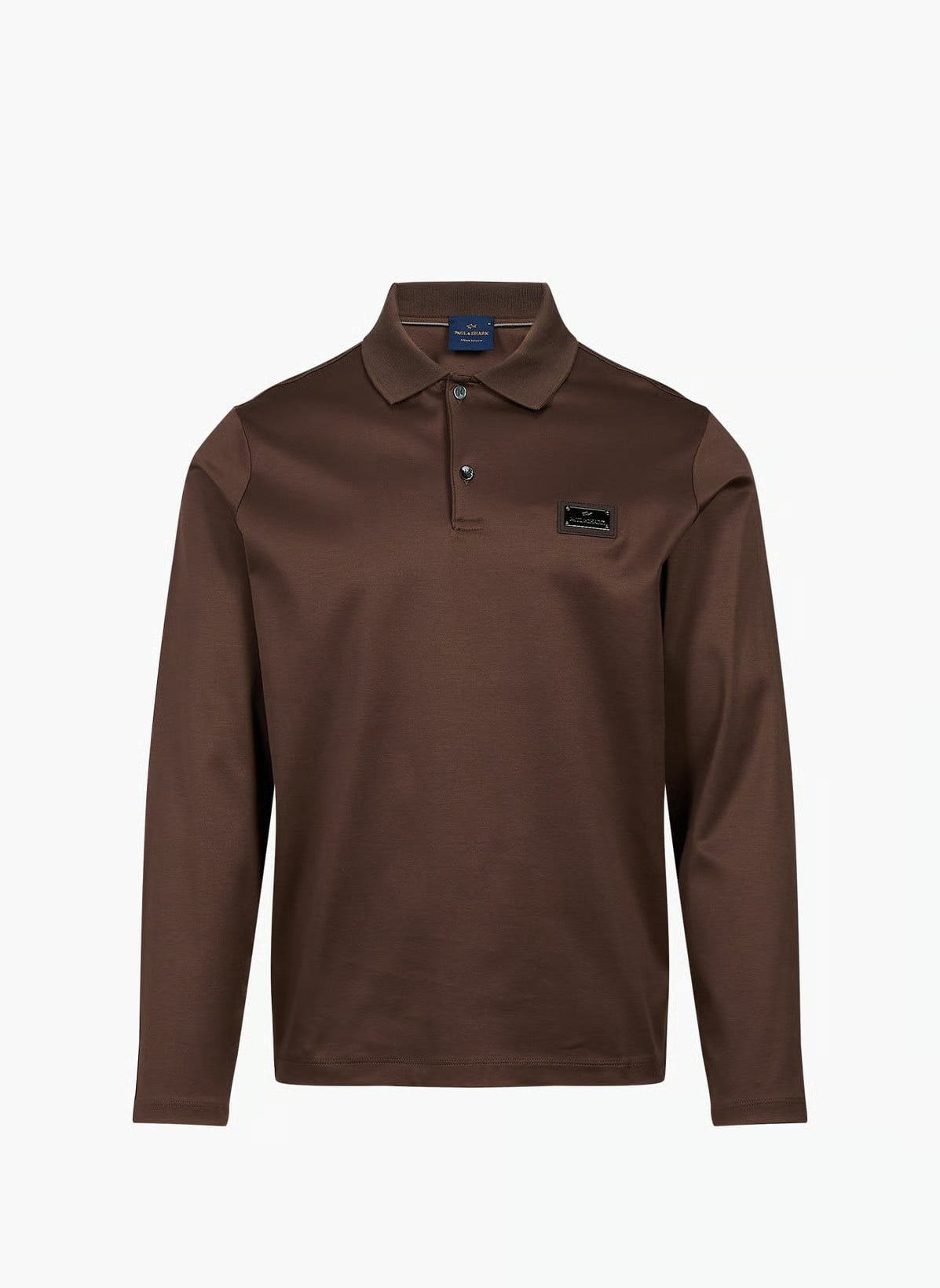 Paul Shark Paul Shark Erkek Regular Fit Pamuklu Logo Etiketli Uzun Kollu Kahverengi Polo Yaka T-Shirt 16311728-36D