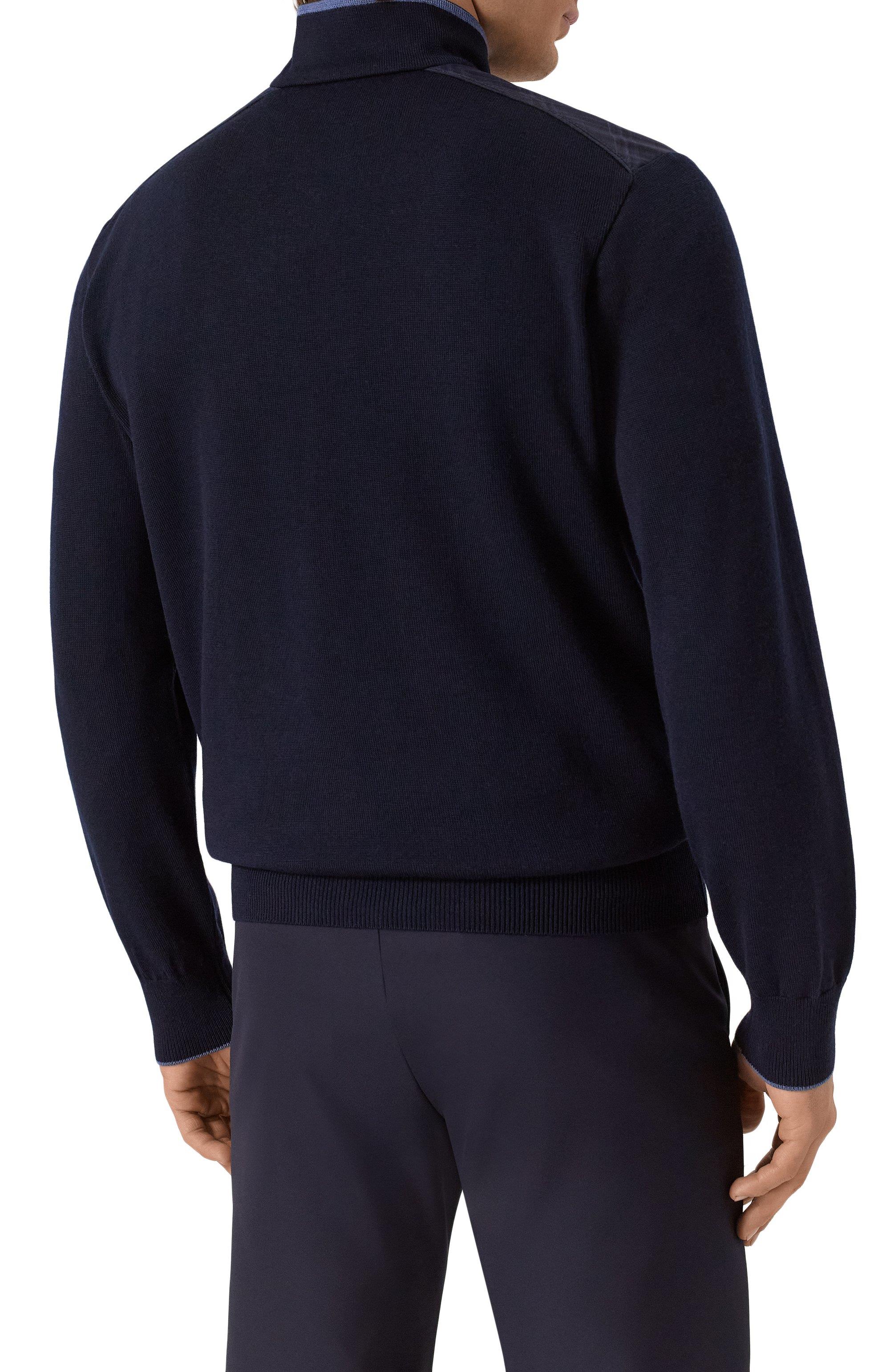 Paul Shark Paul Shark Erkek Regular Fit Yarım Fermuarlı Omuzları Desenli %100 Saf Yün Triko Lacivert Triko 15311138-050