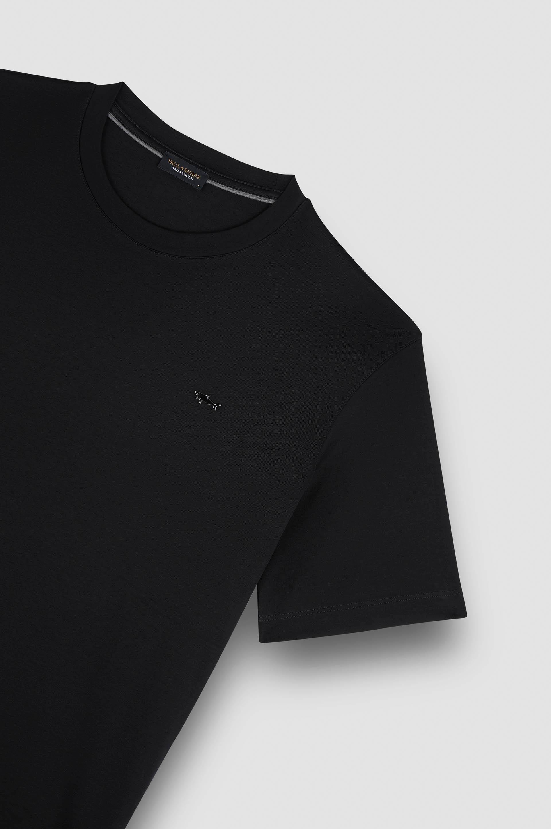 Paul Shark Paul Shark Erkek Regular Fit Yuvarlak Yakalı %100 Pamuklu Shark Logolu Kısa Kollu Siyah-Gümüş T-Shirt 15311610-11D