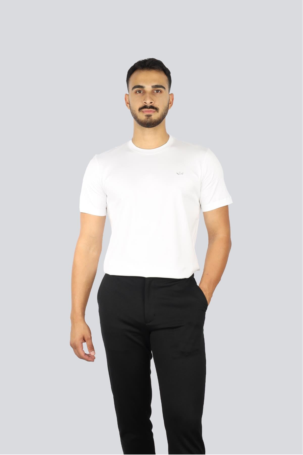 Paul Shark Paul Shark Erkek Regular Fit Yuvarlak Yakalı %100 Pamuklu Shark Logolu Kısa Kollu Beyaz T-Shirt 15311610-46A