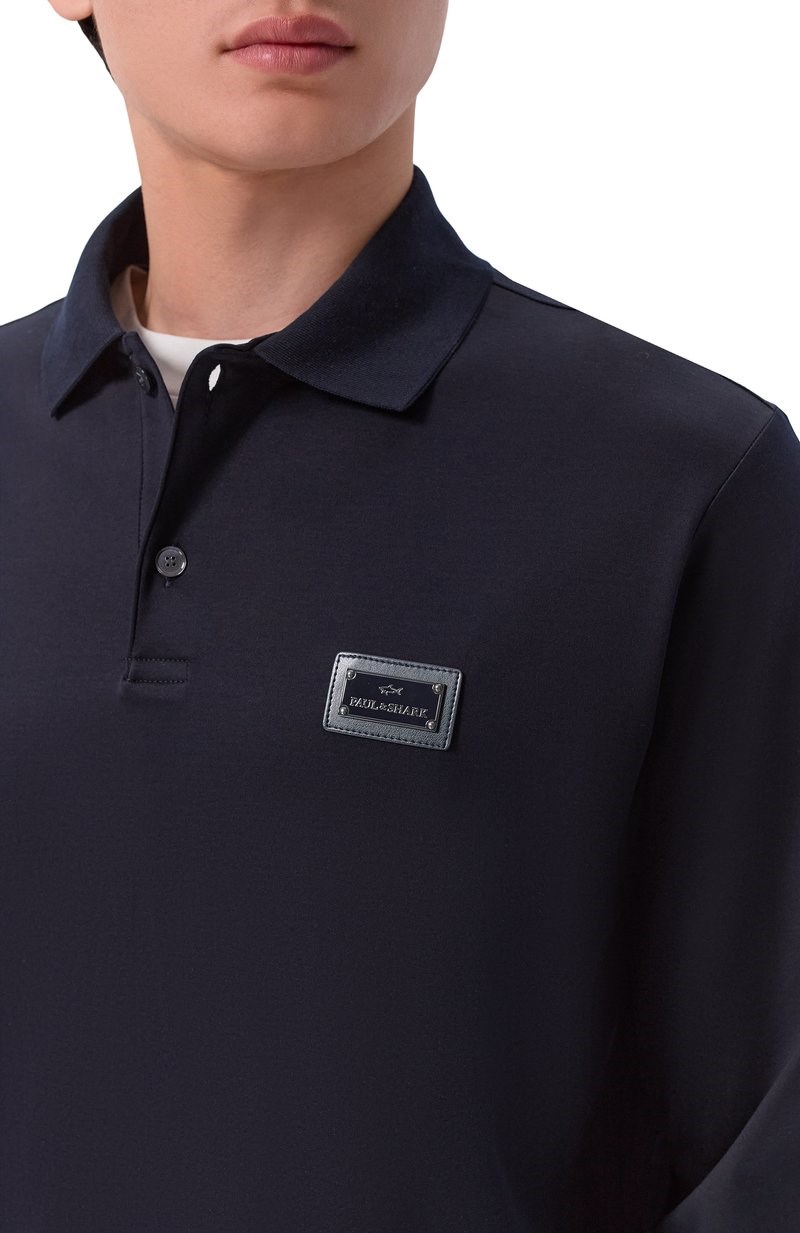 Paul Shark Paul Shark Erkek Regular Fit Pamuklu Logo Etiketli Uzun Kollu Lacivert Polo Yaka T-Shirt 16311728-50D