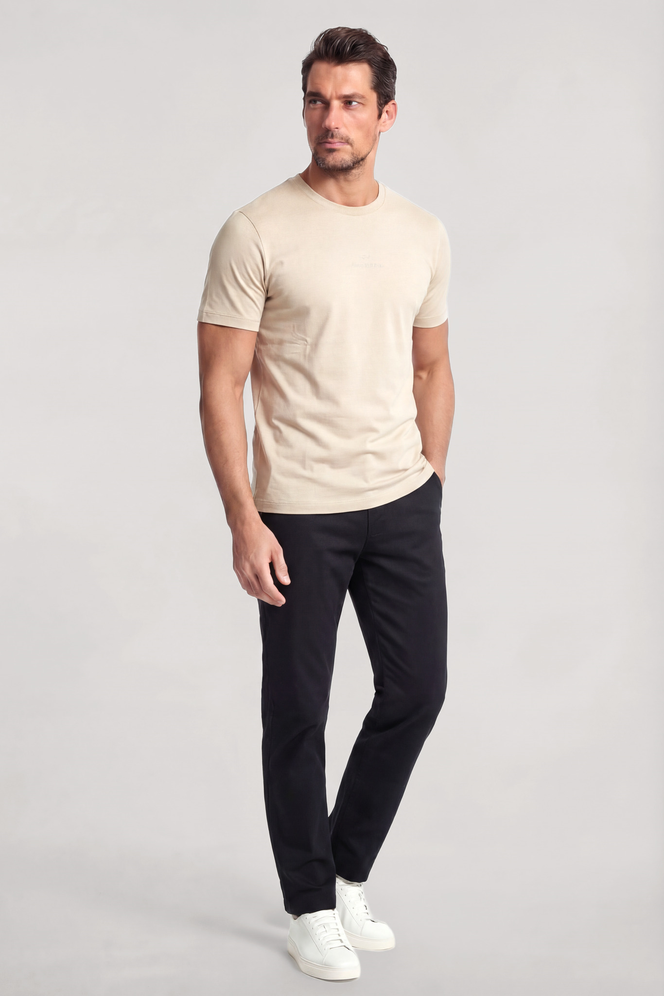 Paul Shark Paul Shark Erkek Regular Fit Yuvarlak Yakalı Pamuklu Logo İşlemeli Kısa Kollu Bej T-Shirt 26411049-348