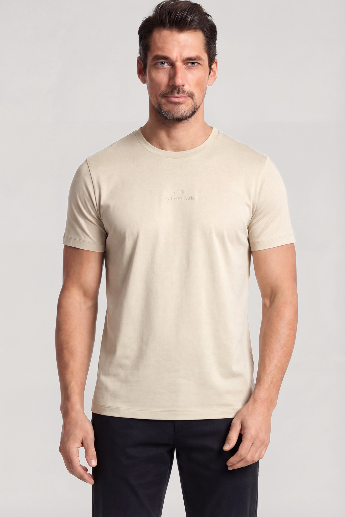 Paul Shark Paul Shark Erkek Regular Fit Yuvarlak Yakalı Pamuklu Logo İşlemeli Kısa Kollu Bej T-Shirt 26411049-348